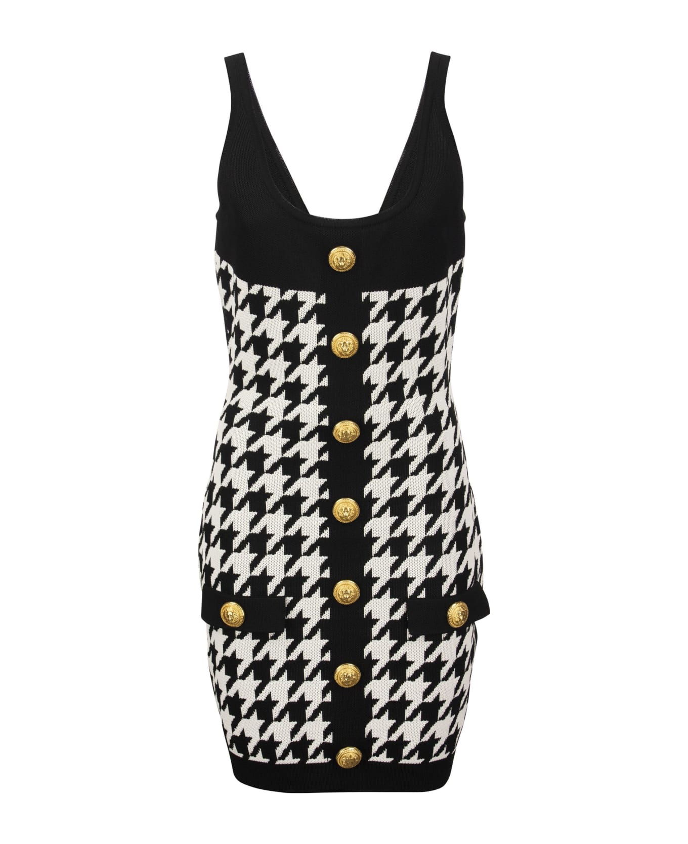 Balmain Short Knit Dress With Gold Buttons - Black/white ワンピース＆ドレス