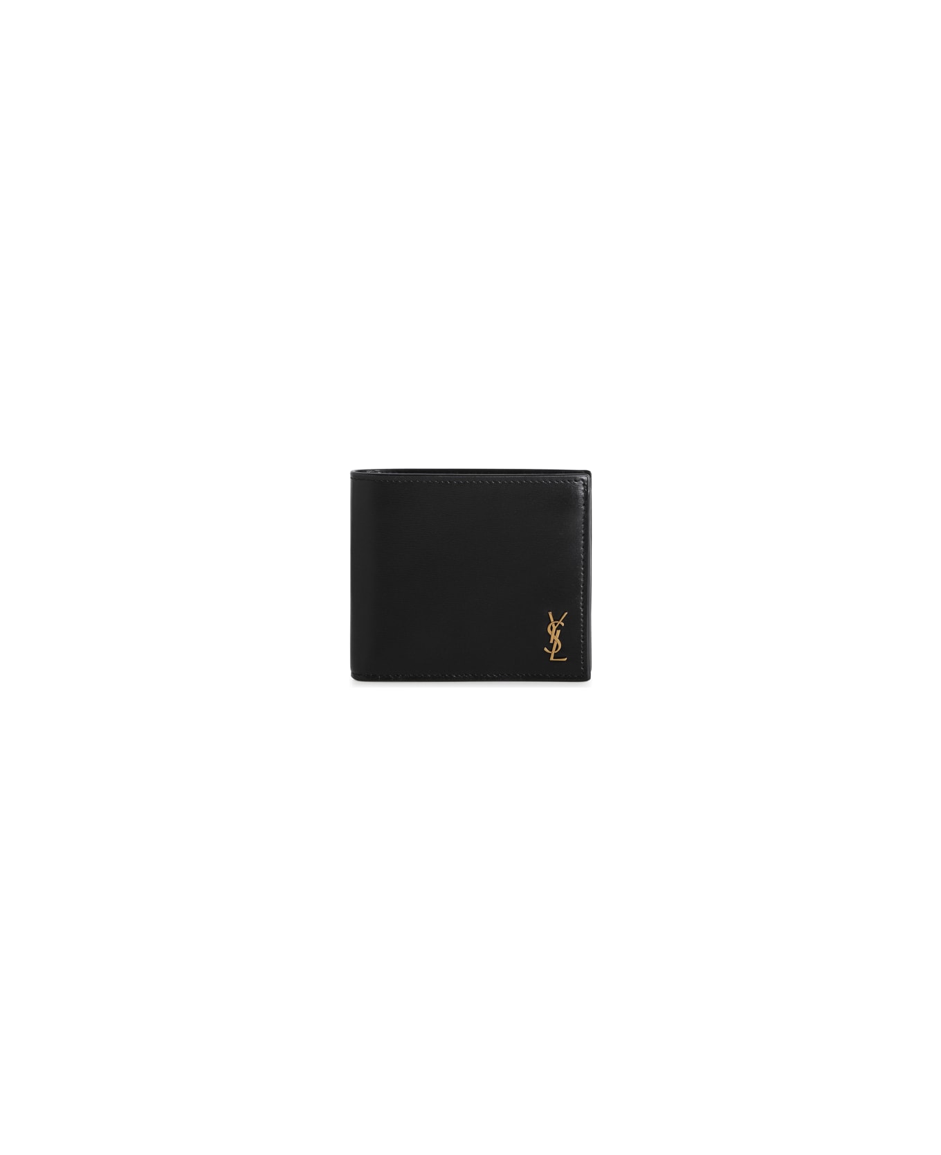 Saint Laurent Cassandre East/west Shiny Leather Wallet - Black