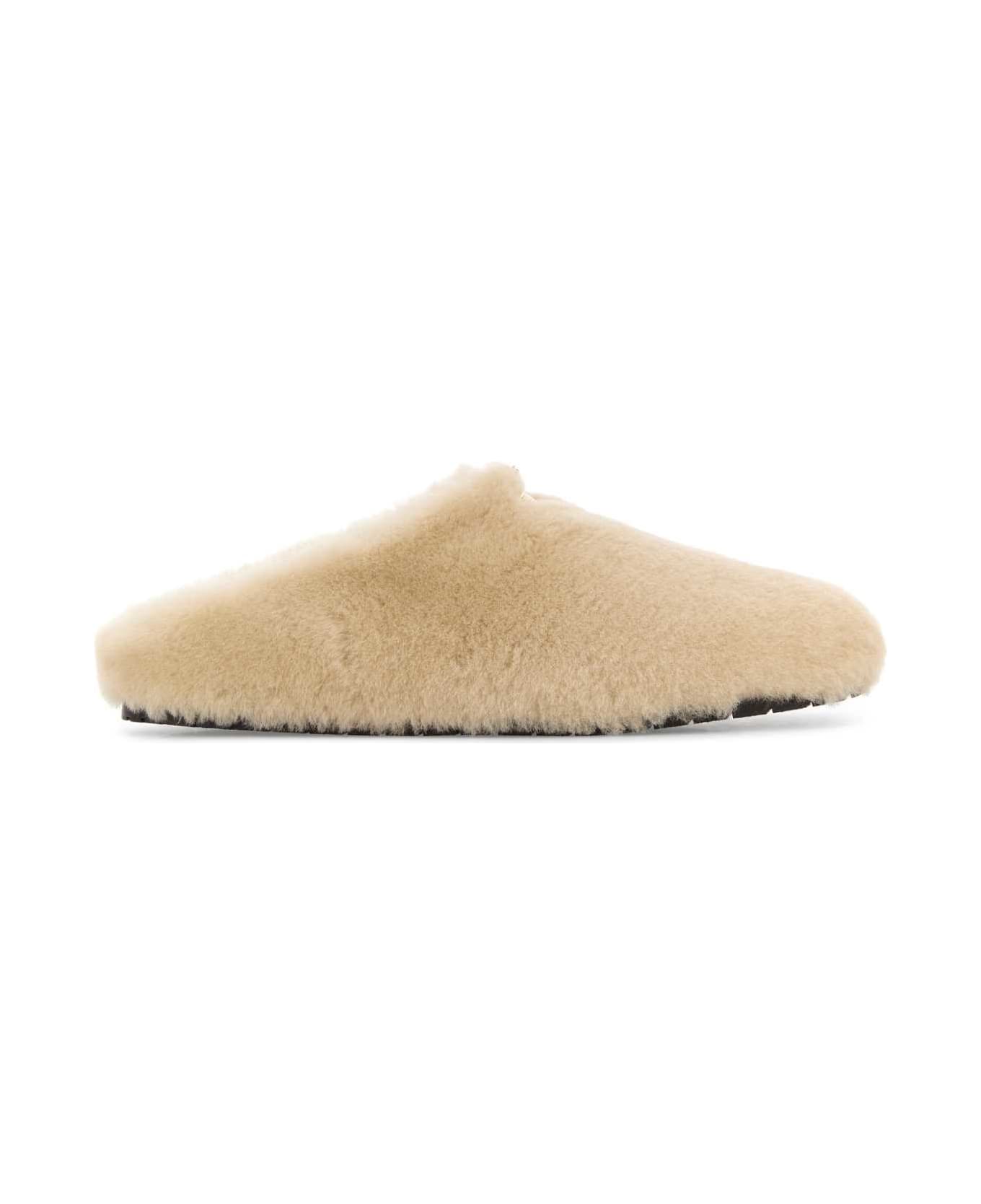Prada Sand Shearling Slippers - TRAVERTINO