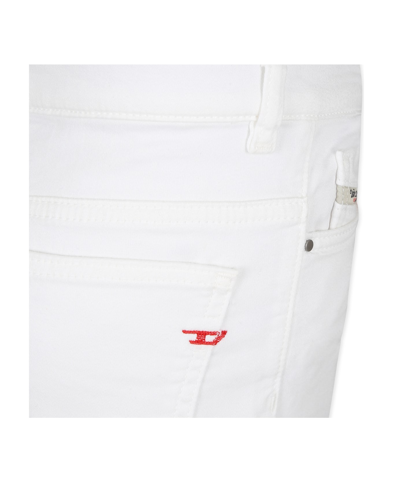 Diesel White Jeans For Girl With Logo - White