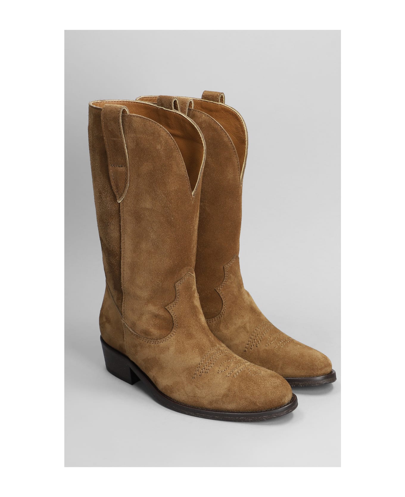 Via Roma 15 Texan Ankle Boots In Leather Color Suede - leather color