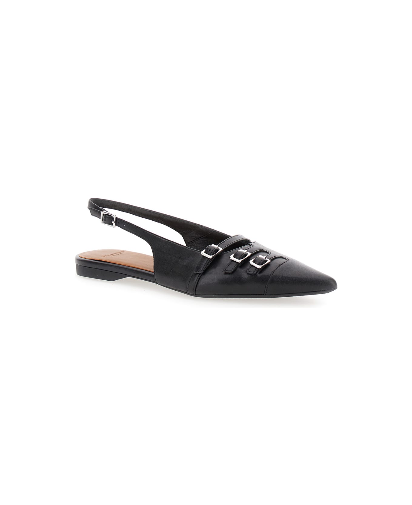 Vagabond 'hermine' Black Slingback Ballet Flats With Decorative Buckles In Leather Woman - Black フラットシューズ