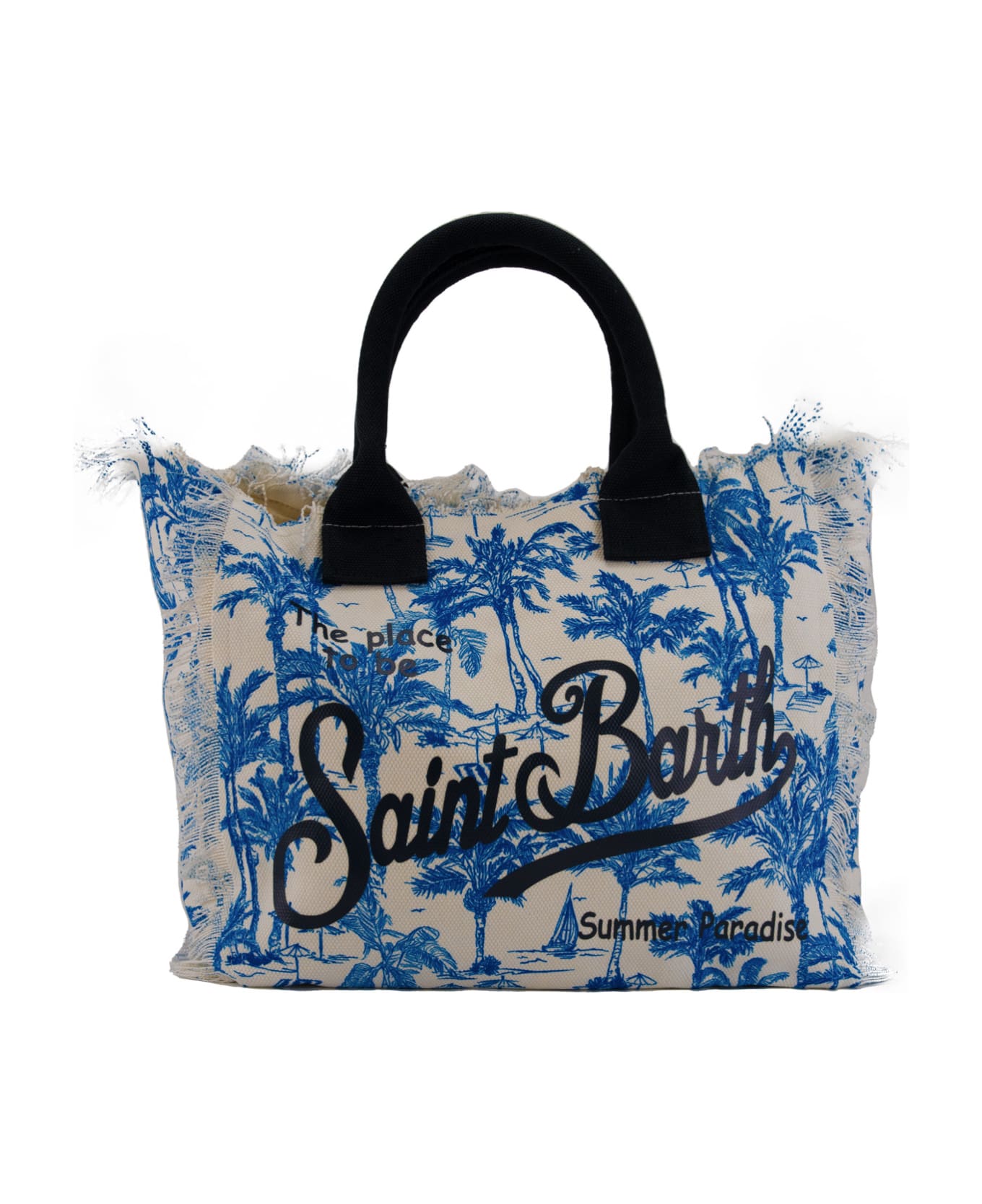 MC2 Saint Barth Vanity Saint Beach Bag In Blue Canvas - Bianco/blu