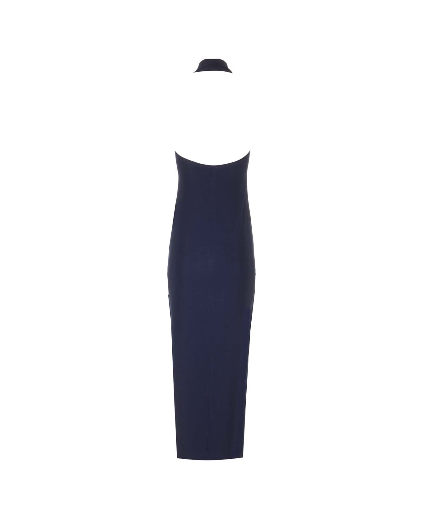 Norma Kamali Halter Turtle Side Slit Gown - TRUE NAVY