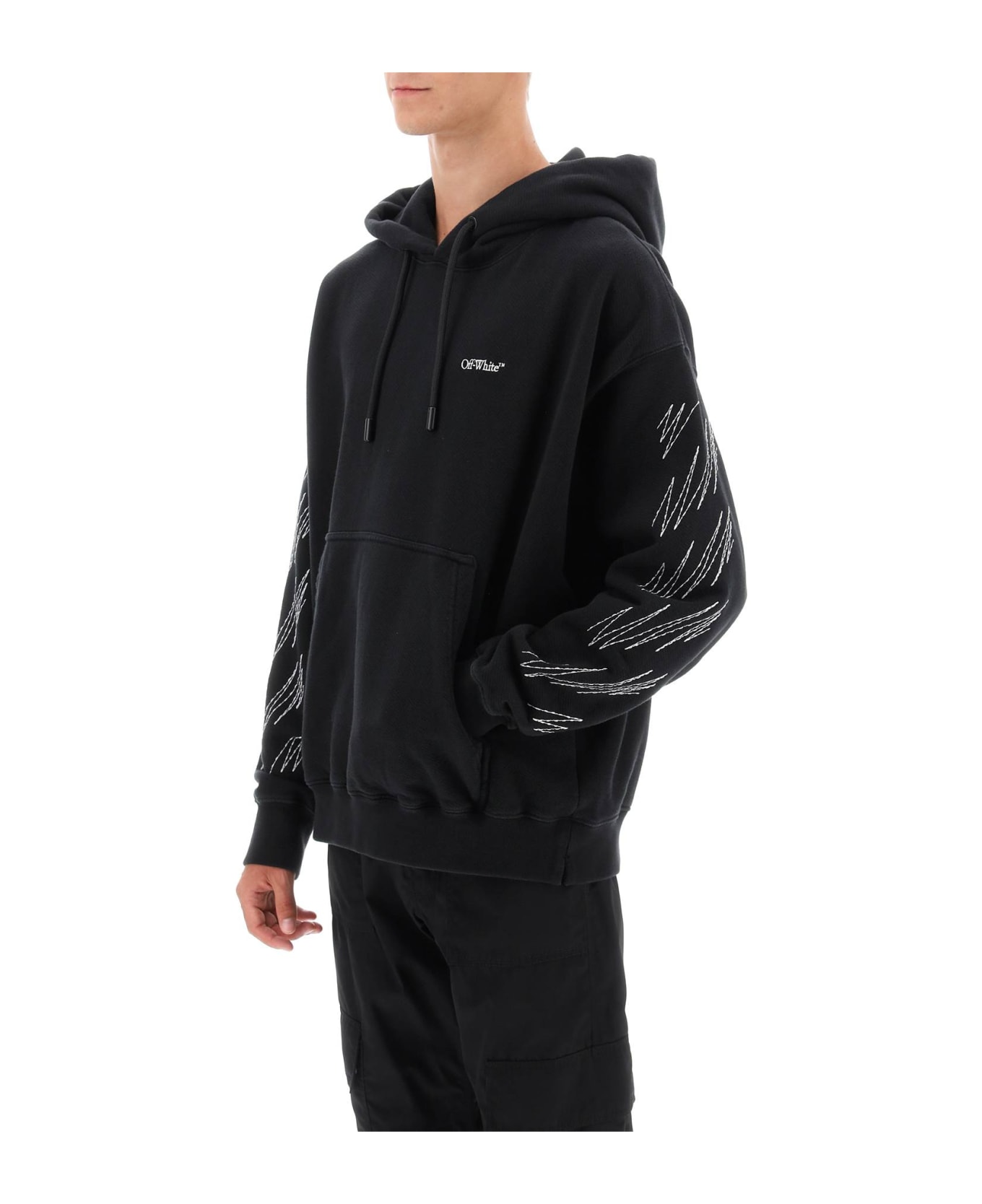 Off-White Hoodie With Contrasting Topstitching - BLACK WHITE (Black)