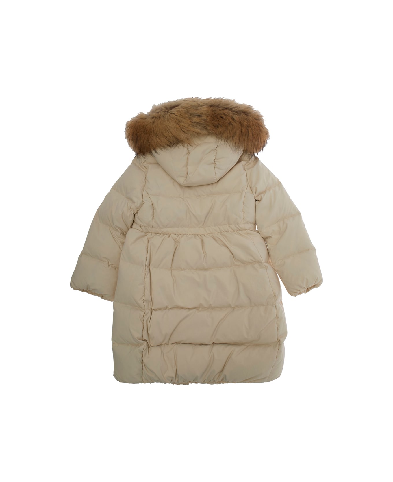 Il Gufo Beige Down Jacket With Fixed Hood And Logo Lettering Embroidery On The Sleeve In Tech Fabric Girl - Beige