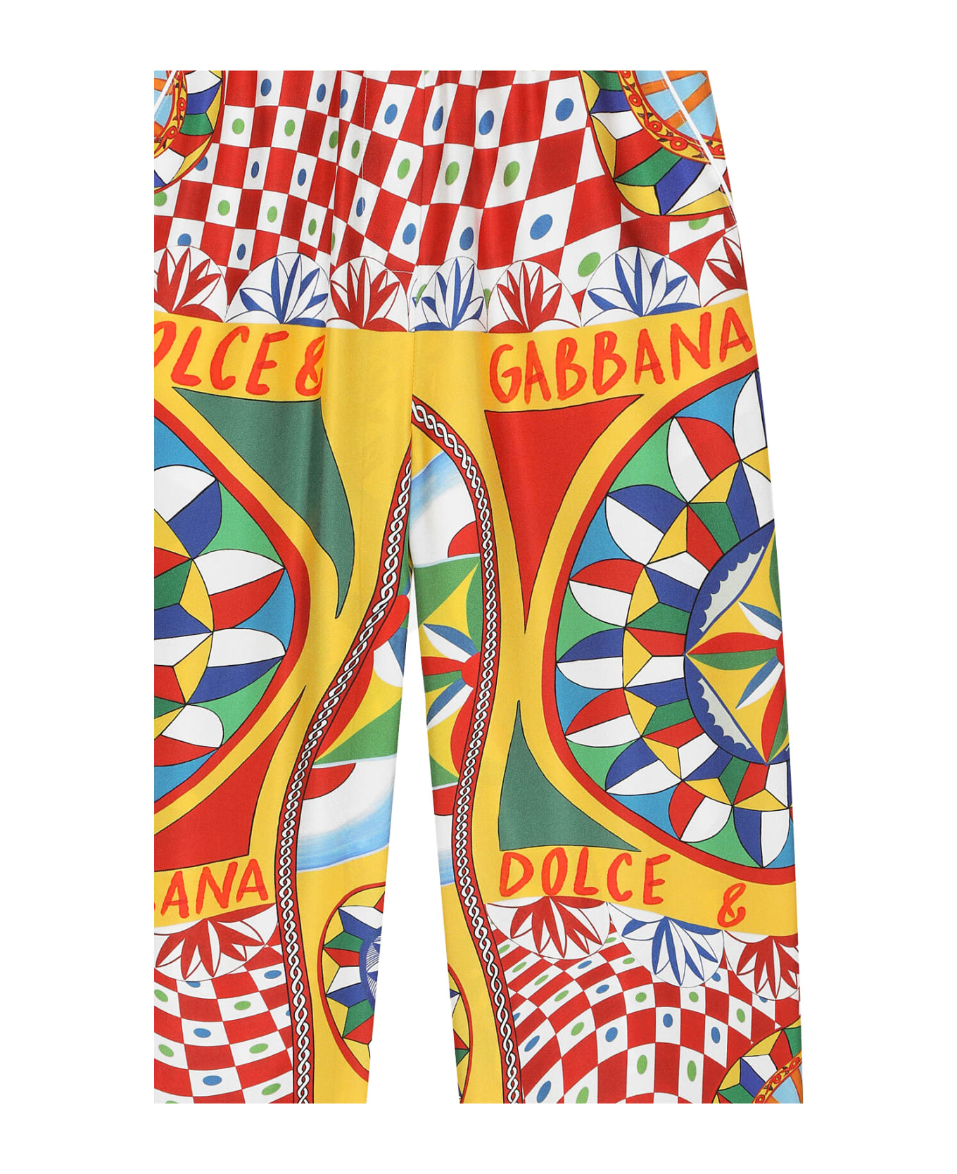 Dolce & Gabbana Twill Trousers With Cart Print And Contrast Piping - Multicolour