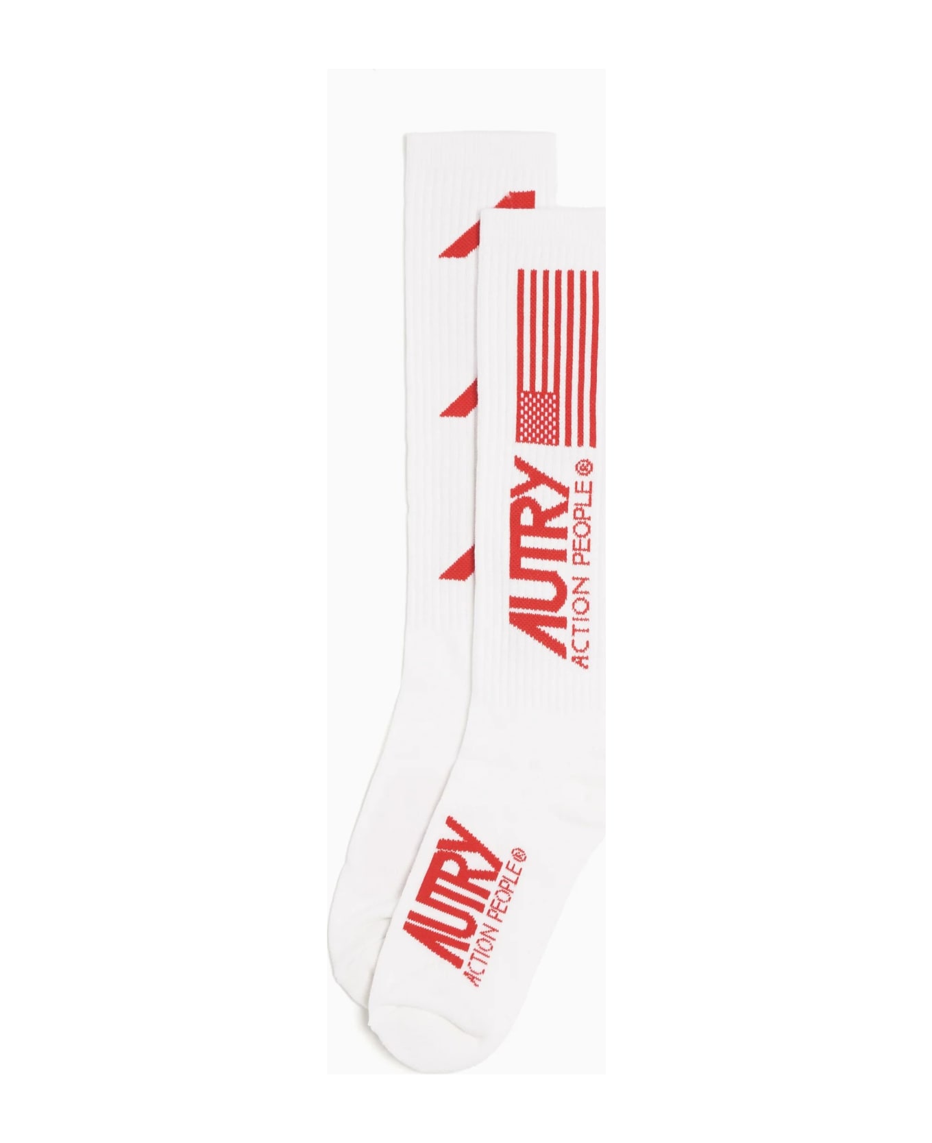 Autry Logo Intarsia-knitted Ribbed Socks - Wht/red