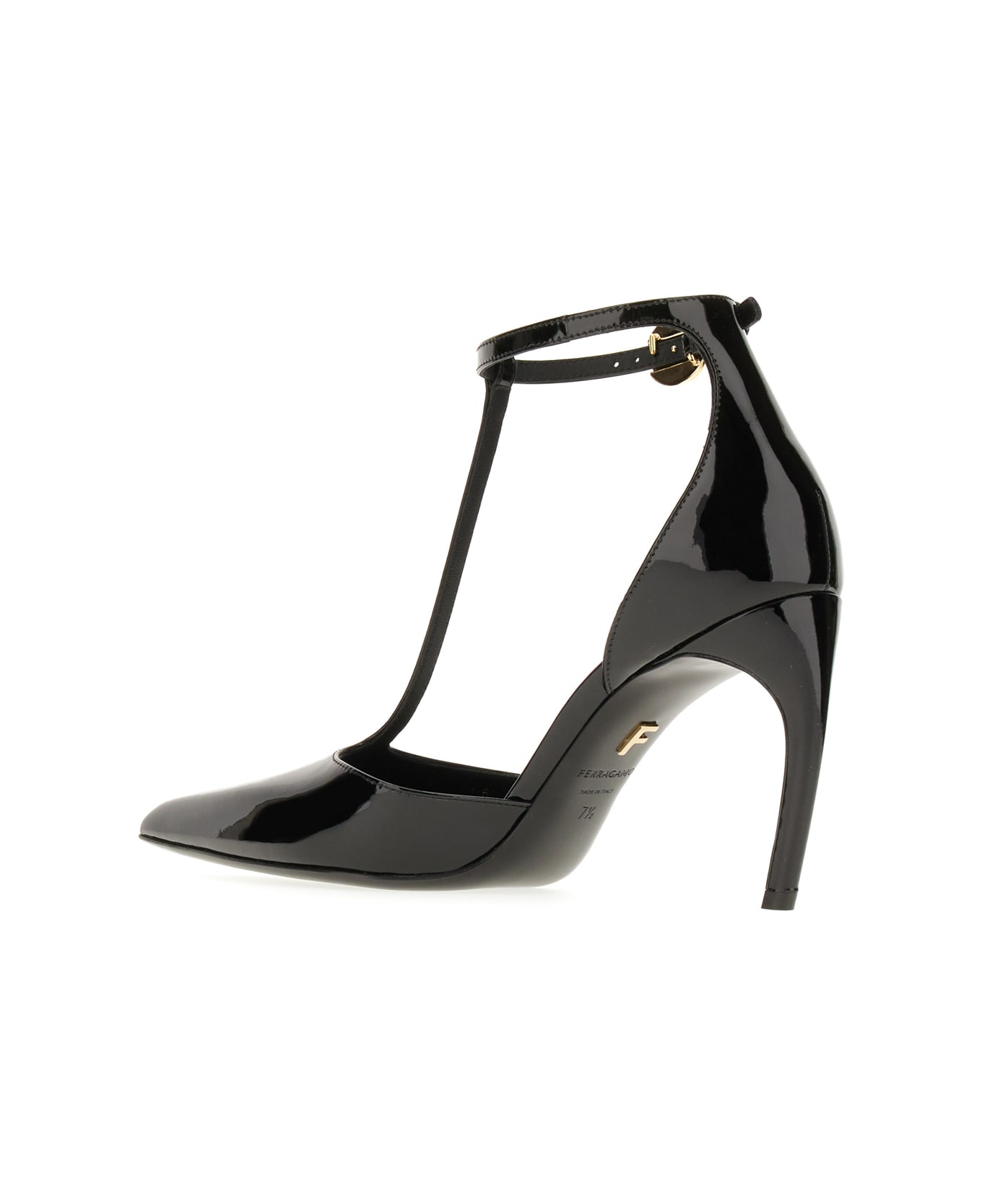 Ferragamo Black Leather T-strap Pumps - Nero