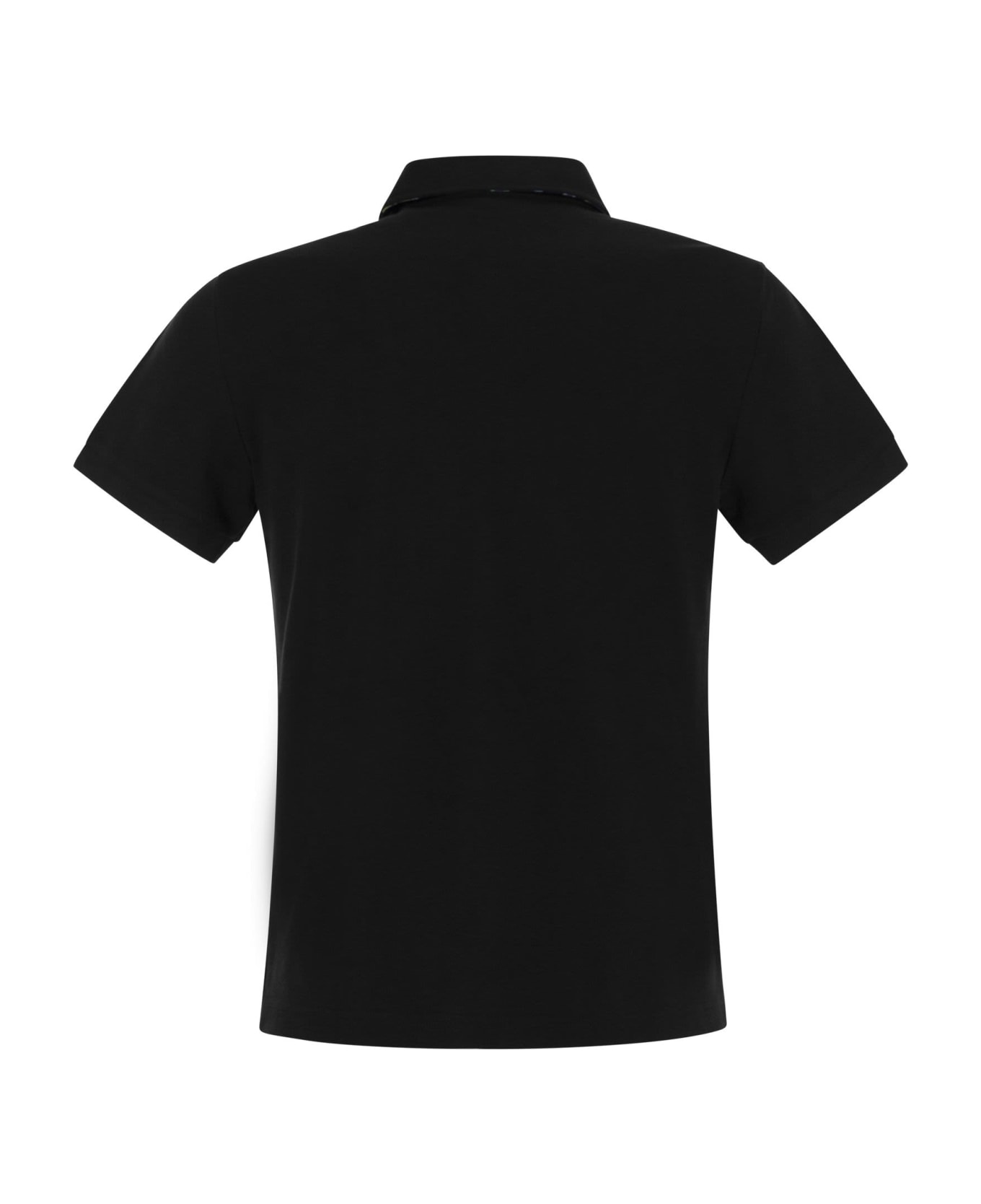 Etro Piqué Polo Shirt With Pegasus - Black ポロシャツ