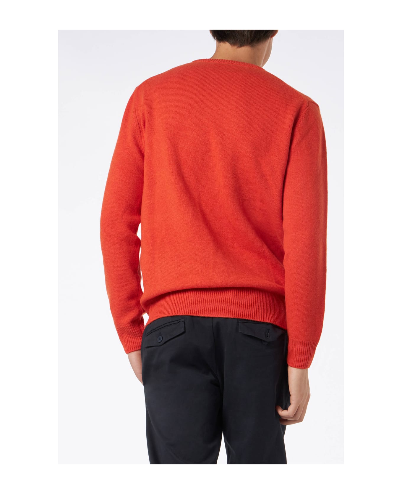 MC2 Saint Barth Man Crewneck Orange Sweater With St. Barth Embroidery - ORANGE