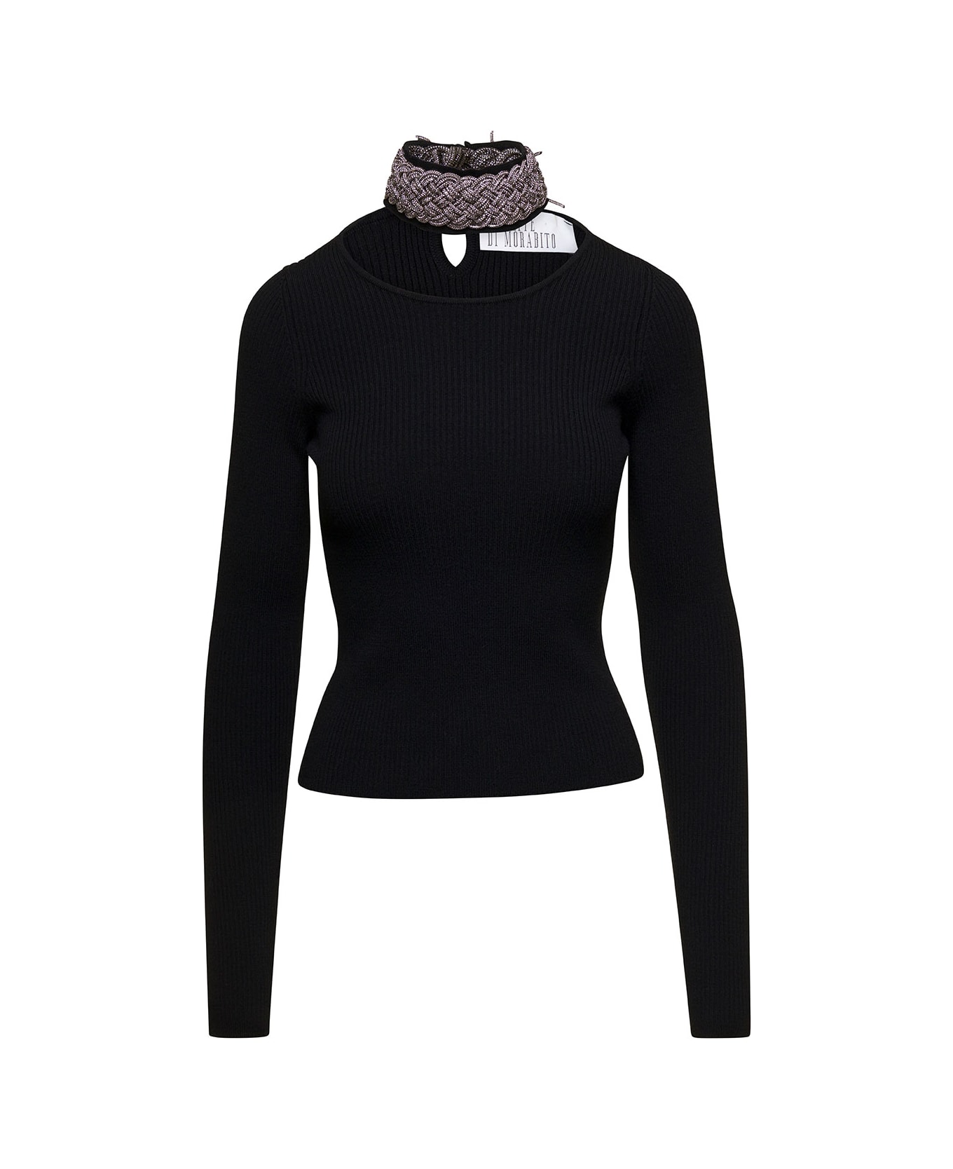 Giuseppe di Morabito Black Top Wuth Embellished Neck And Cut-out In Wool Blend Woman - Black