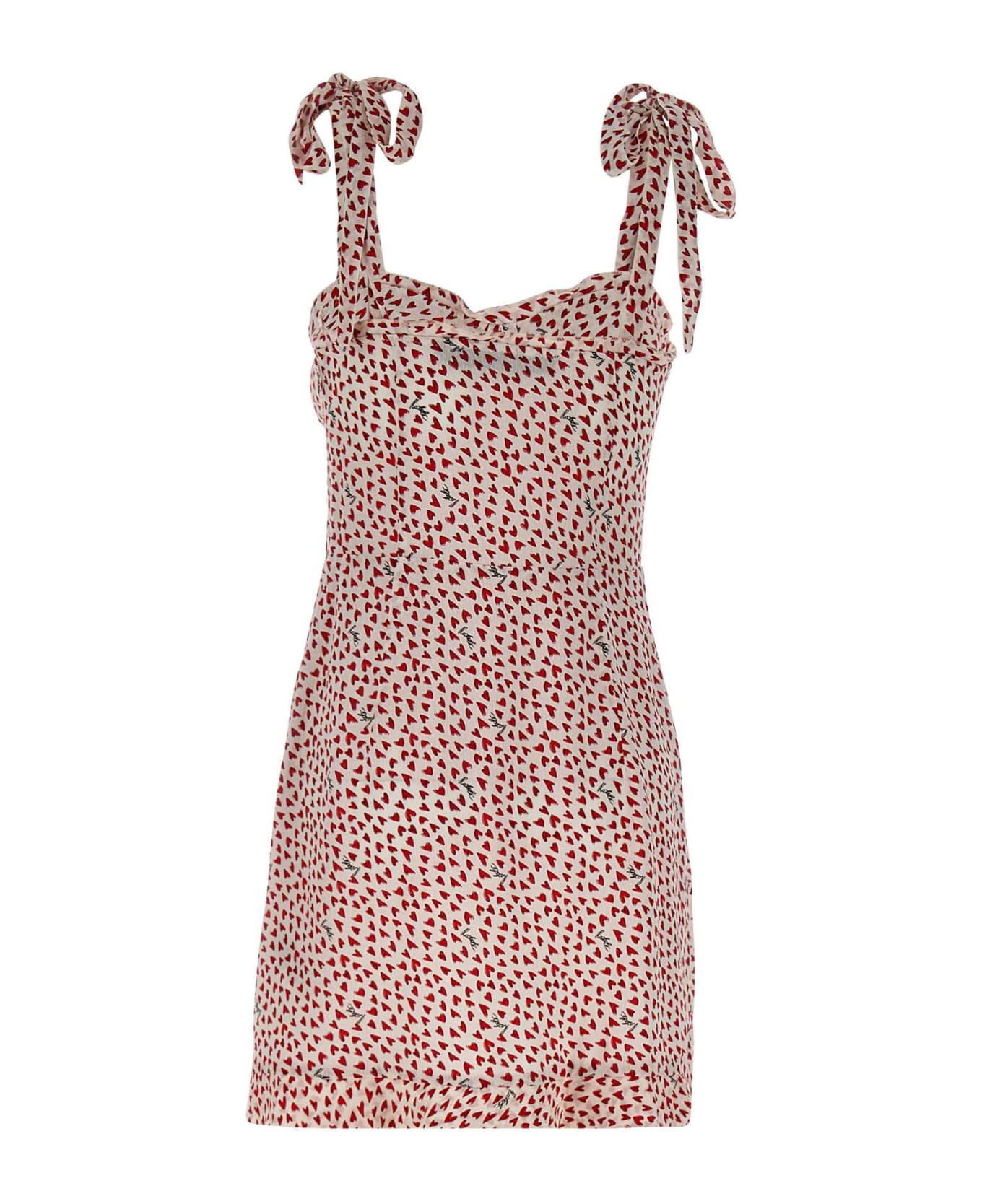 Rotate by Birger Christensen "printed Mini Ruffle" Crepe Dress - RED/white