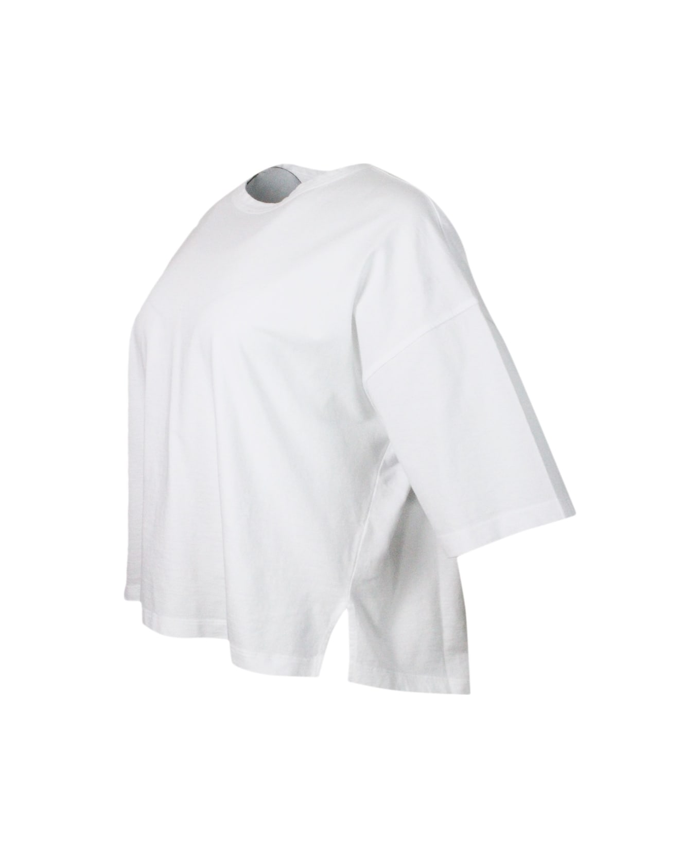 Malo Crew-neck, Short-sleeved T-shirt In 100% Soft Cotton, With An Oversized Fit And Vents On The Sides - White Tシャツ