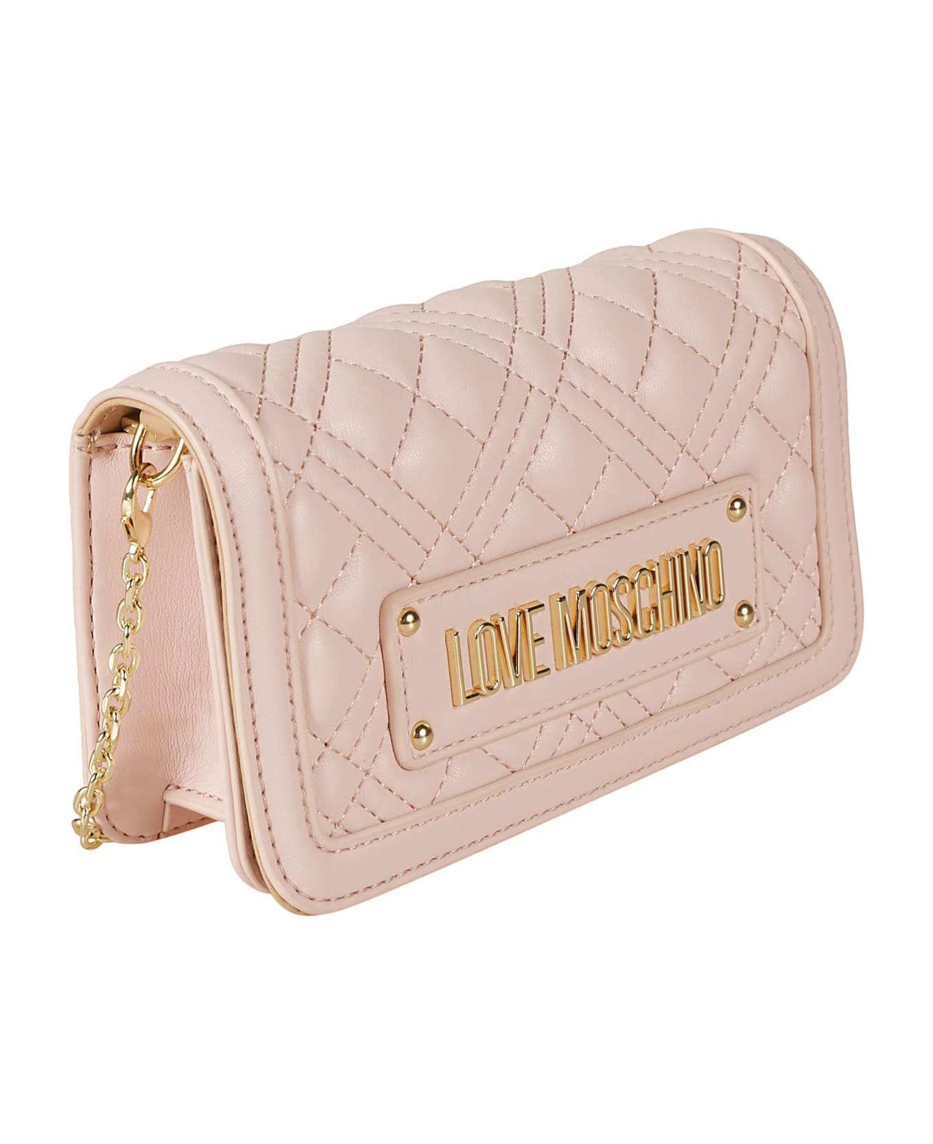 Love Moschino Logo Plaque Quilted Shoulder Bag - Cipria クラッチバッグ