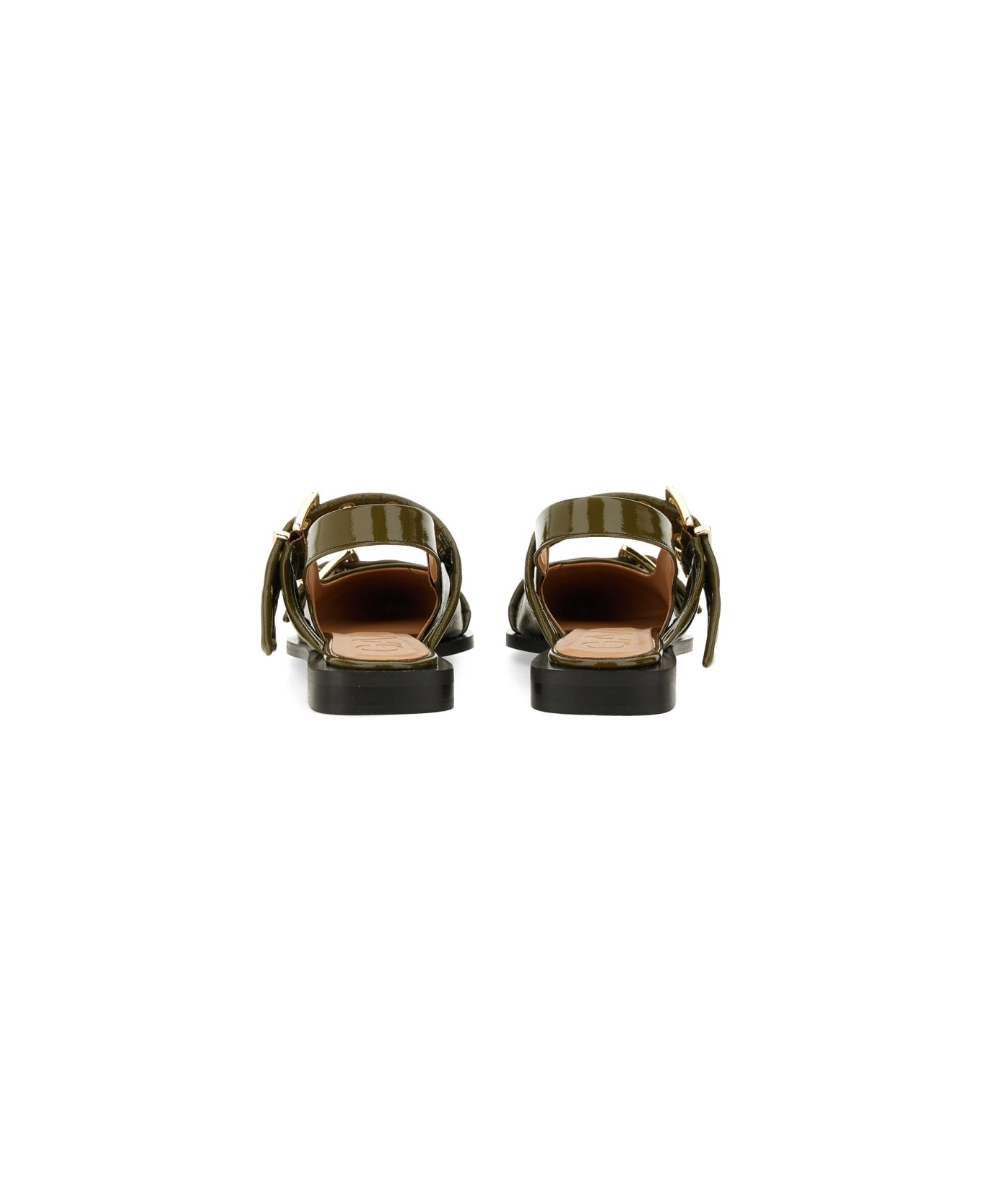Ganni Buckle Ballerinas - Military Olive