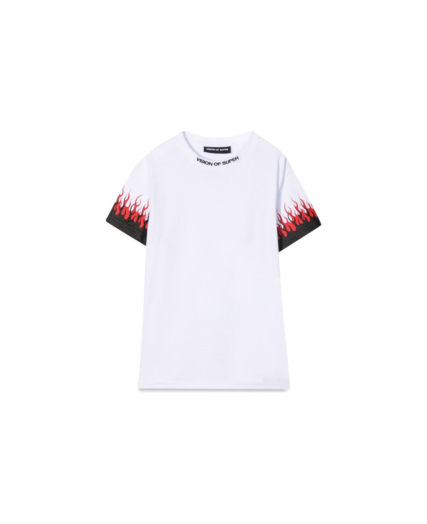 Vision of Super White Kids Tshirt With Double Flame - WHITE