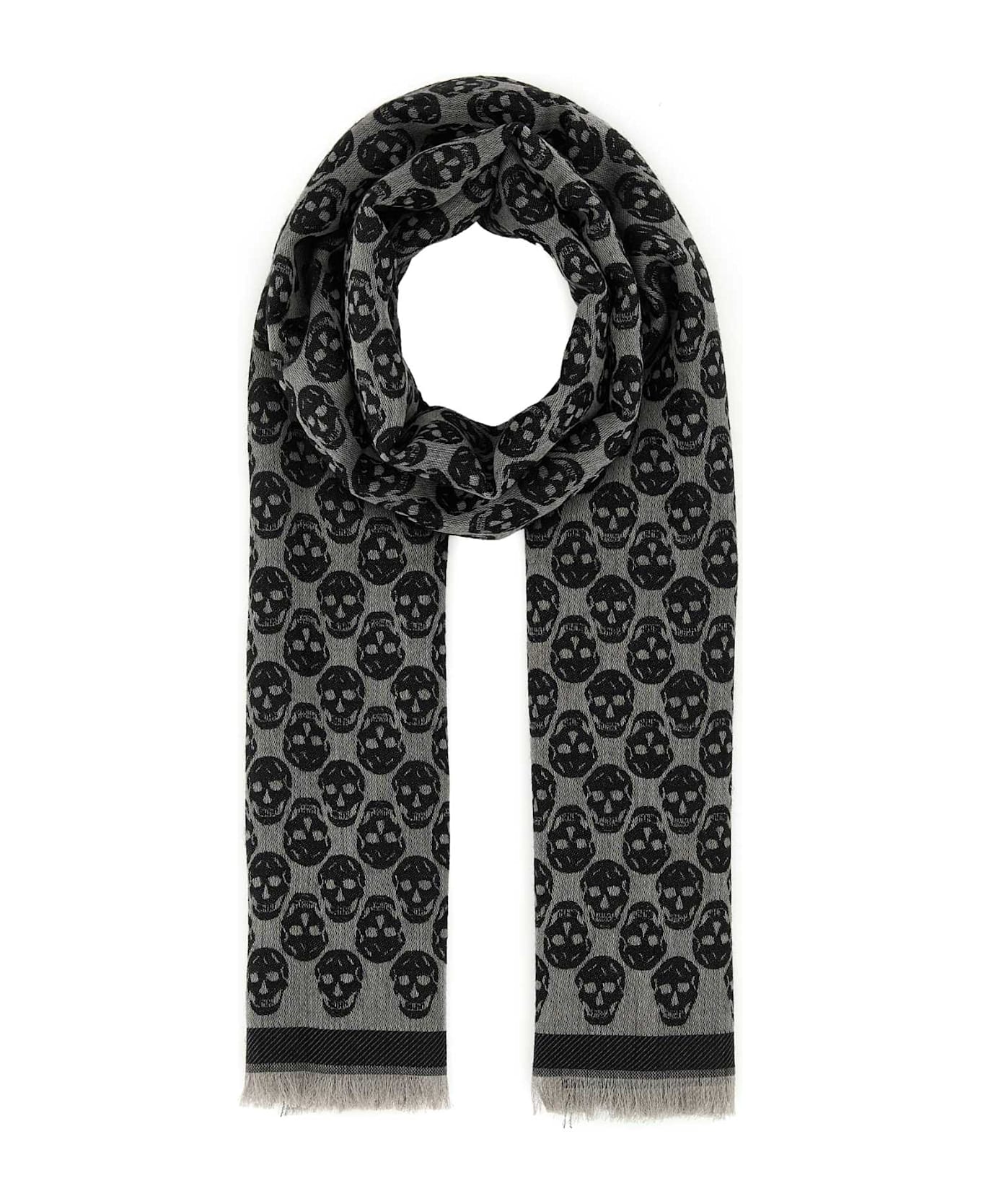 Alexander McQueen Embroidered Wool Blend Foulard - GREYBLK