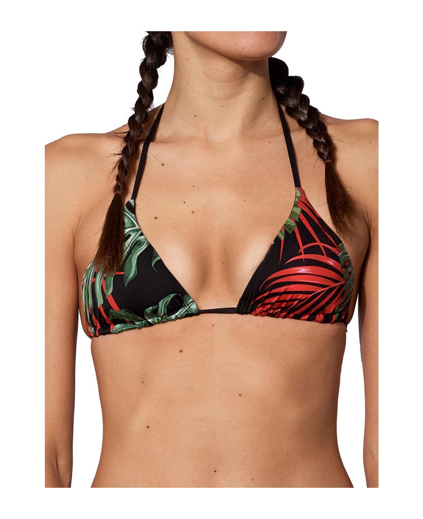 MC2 Saint Barth Tropical Print Triangle Top - BLACK