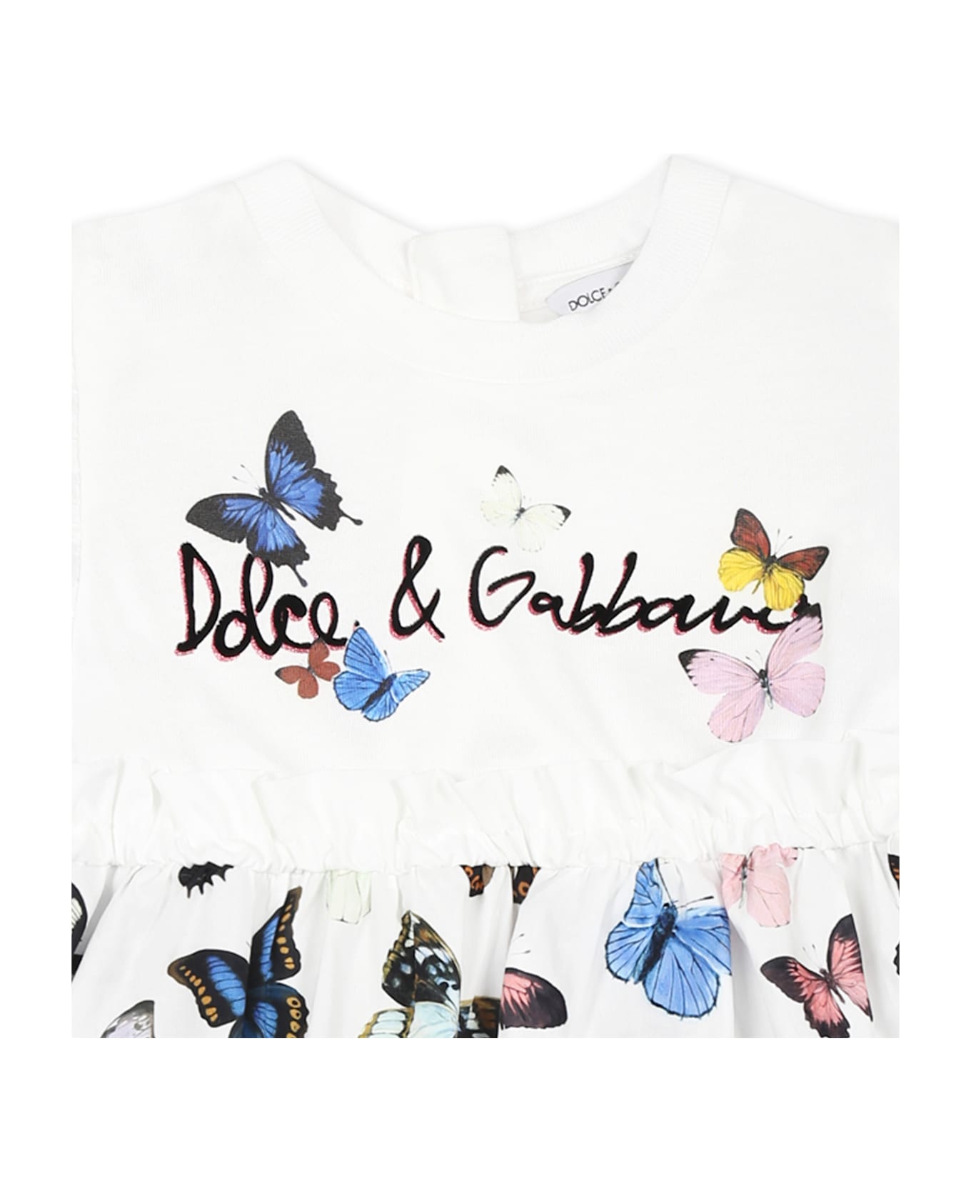 Dolce & Gabbana White Dress For Baby Girl With Butterflies - White