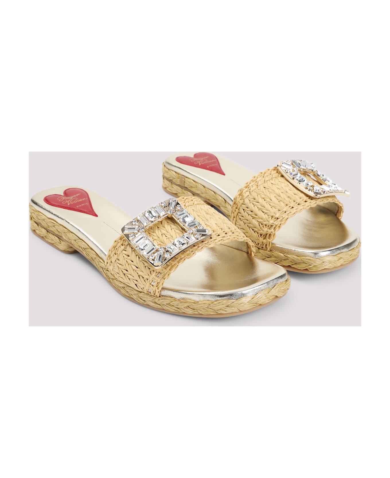 Roger Vivier Strass Buckle Raffia 25 Espadrillas - Crema Chiaro