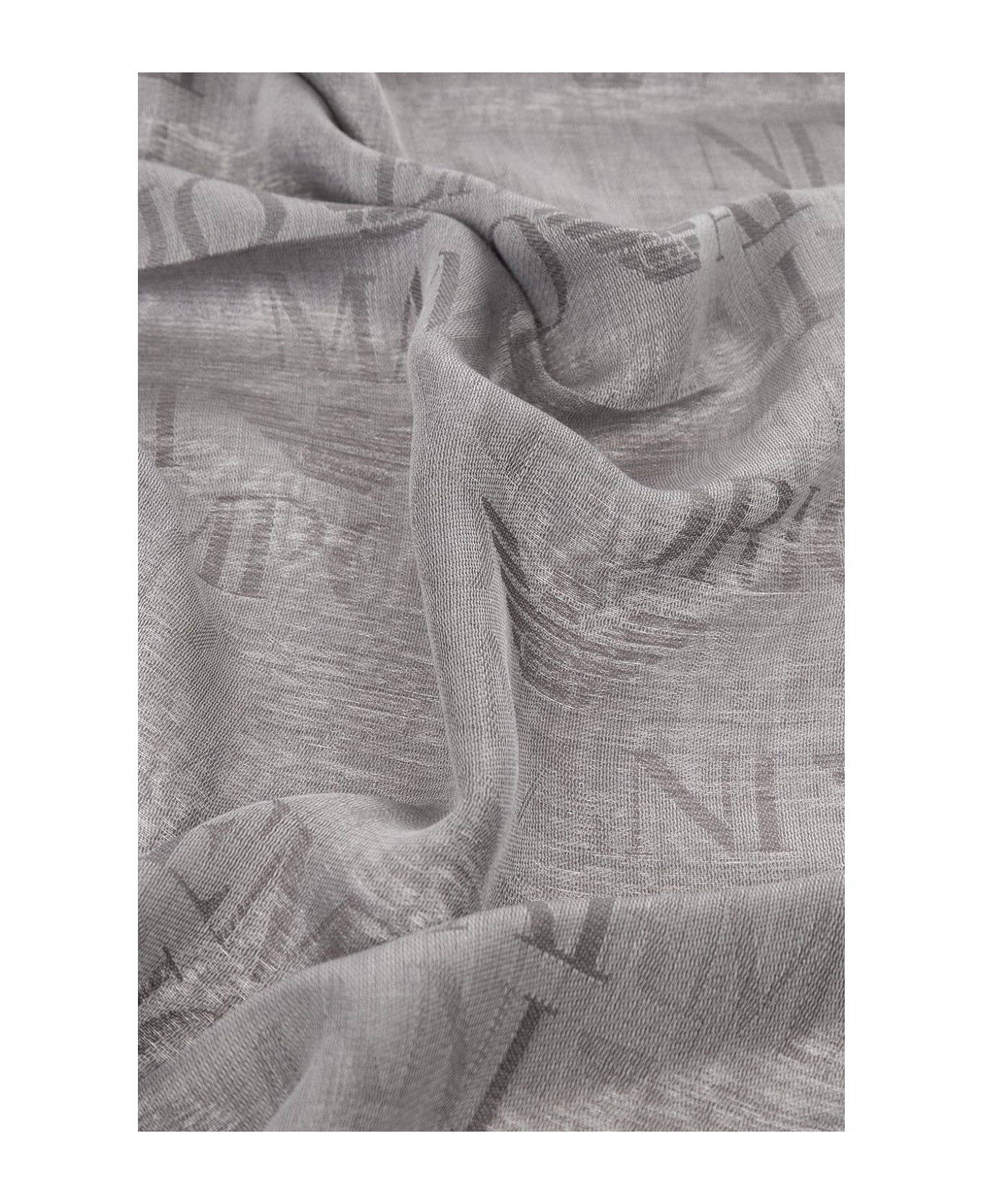 Emporio Armani Logo-jacquard Frayed Edge Scarf - Light Grey スカーフ