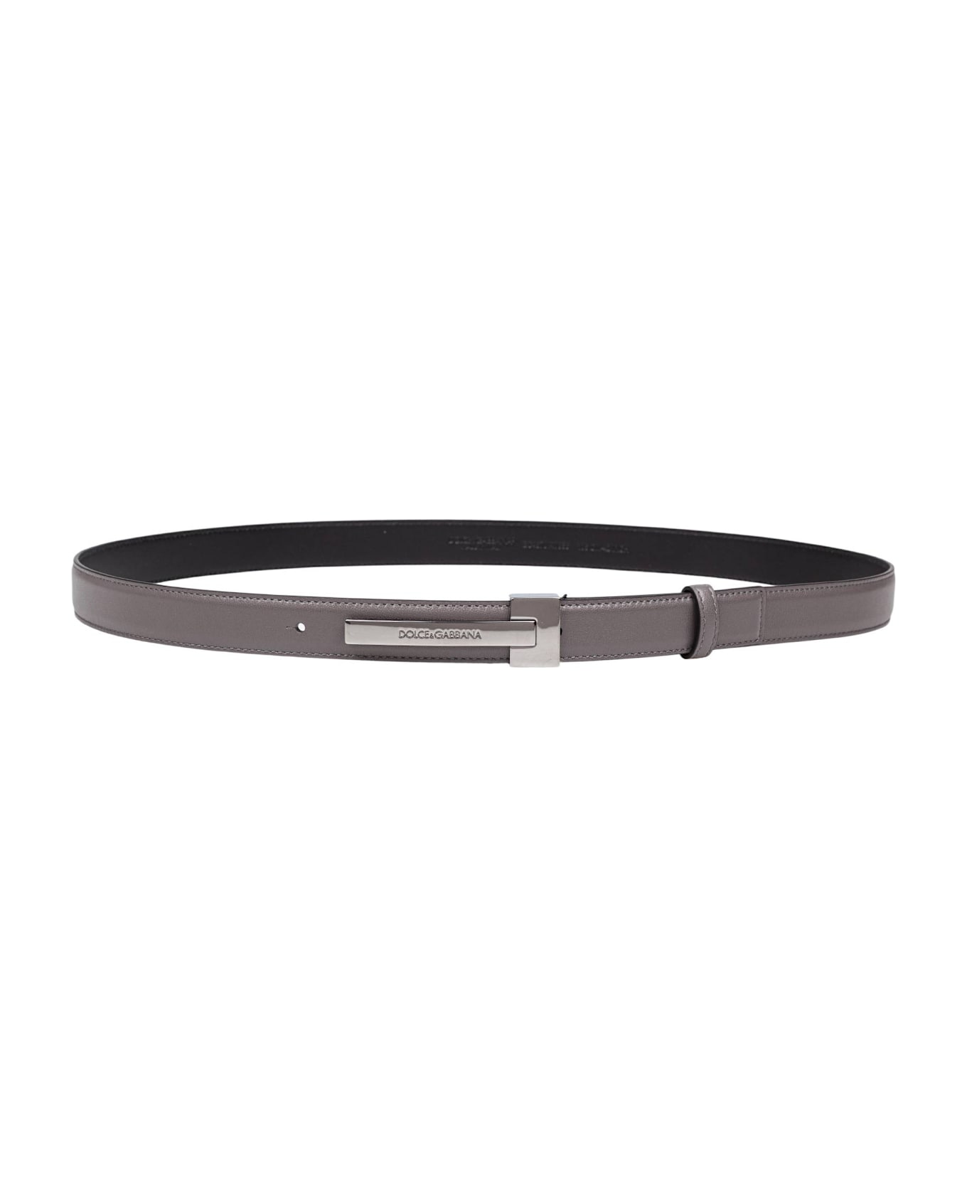 Dolce 
Gabbana Leather Belt With Logo Buckle - Grey