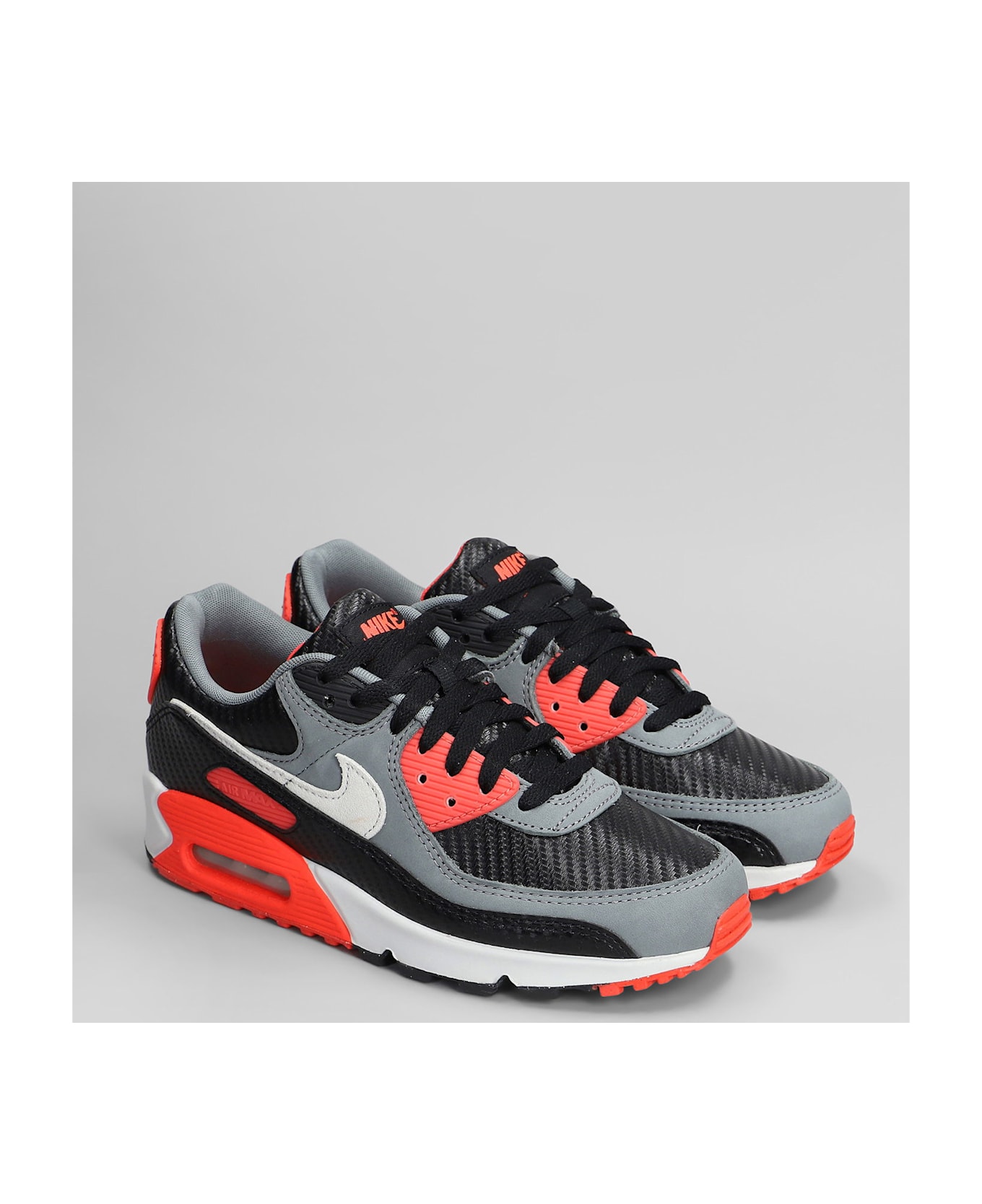 Nike Air Max 90 Sneakers In Grey Leather And Fabric - grey