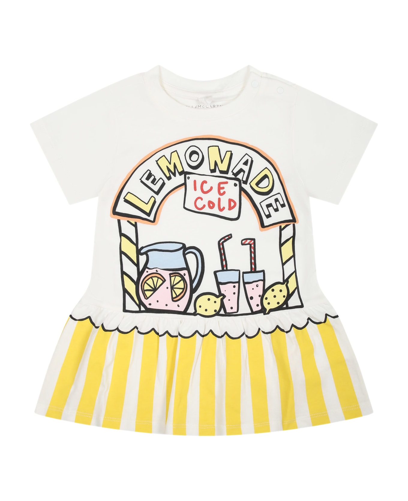 Stella McCartney Kids White Dress For Baby Girl With Multicolor Print - White