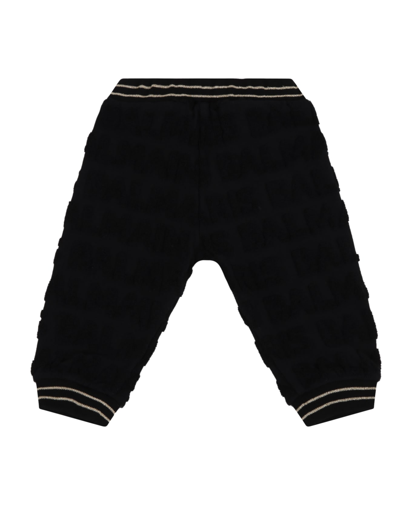 Balmain Black Trousers For Babykids With Logo - Black