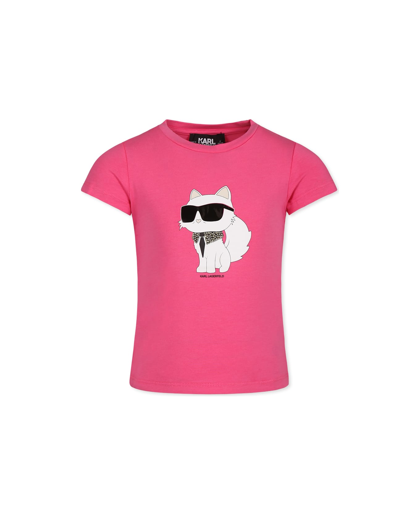 Karl Lagerfeld Kids Fuchsia T-shirt For Girl With Choupette Print - Fuchsia