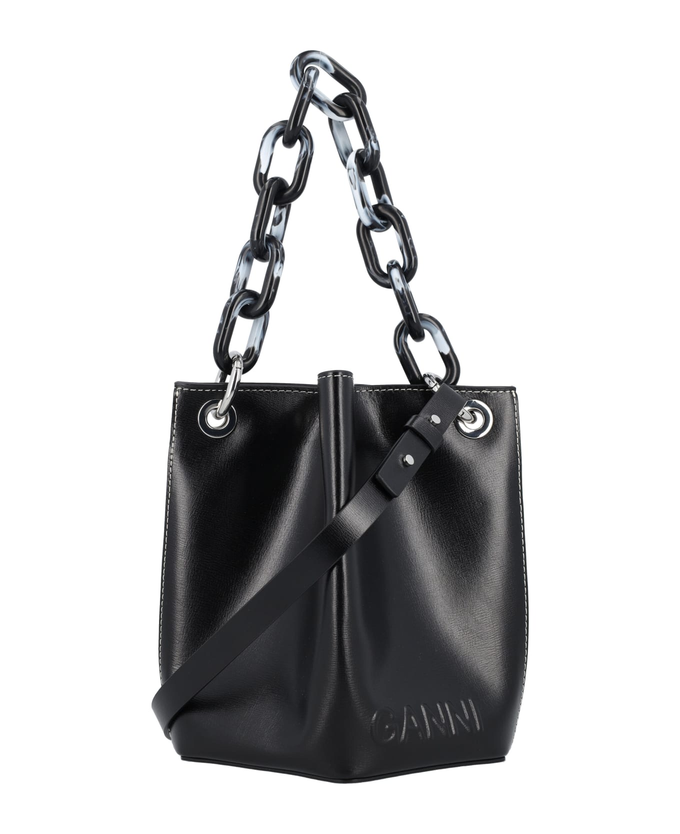 ganni leather bucket bag