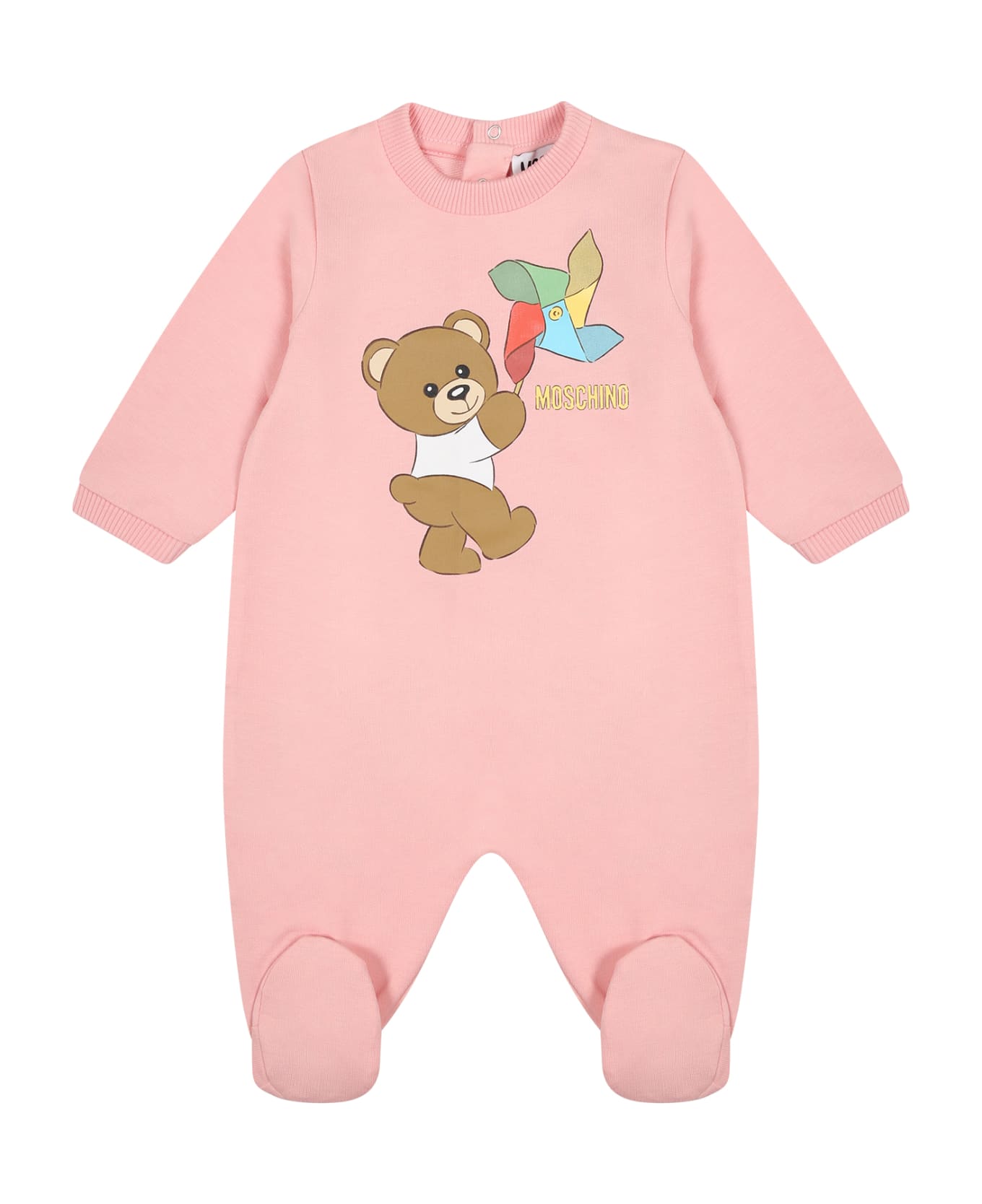Moschino Pink Bodysuit For Baby Girl With Teddy Bear And Multicolor Pinwheel - Pink ボディスーツ＆セットアップ