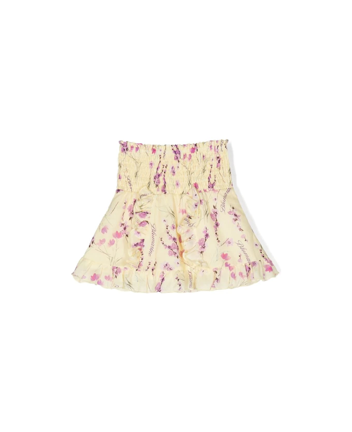Miss Blumarine Pastel Yellow Miniskirt With Ruffles And Floral Print - Giallo