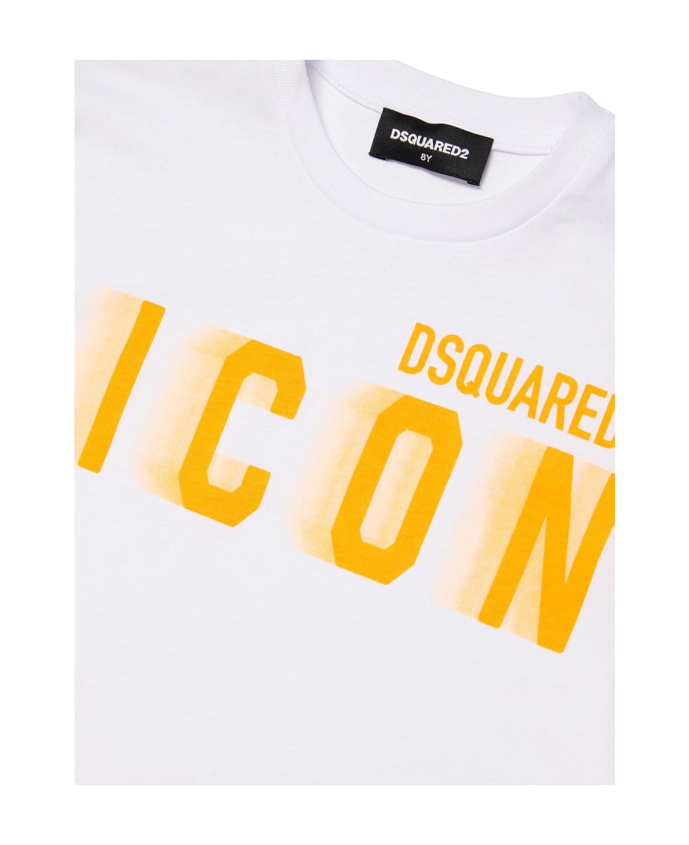 Dsquared2 Icon-printed Crewneck T-shirt - White + Orange Fluo