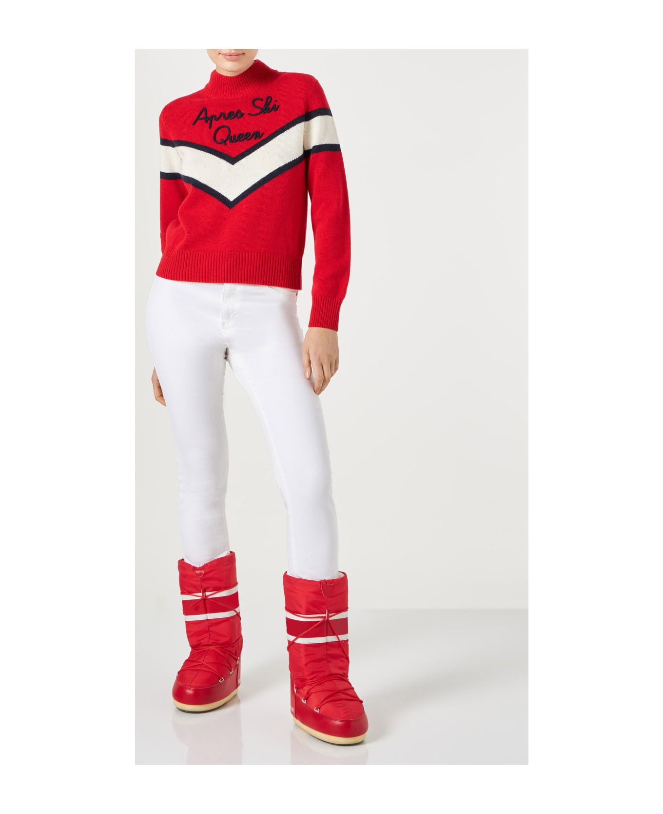 MC2 Saint Barth Woman Half-turtleneck Sweater With Apres Ski Queen Lettering - RED