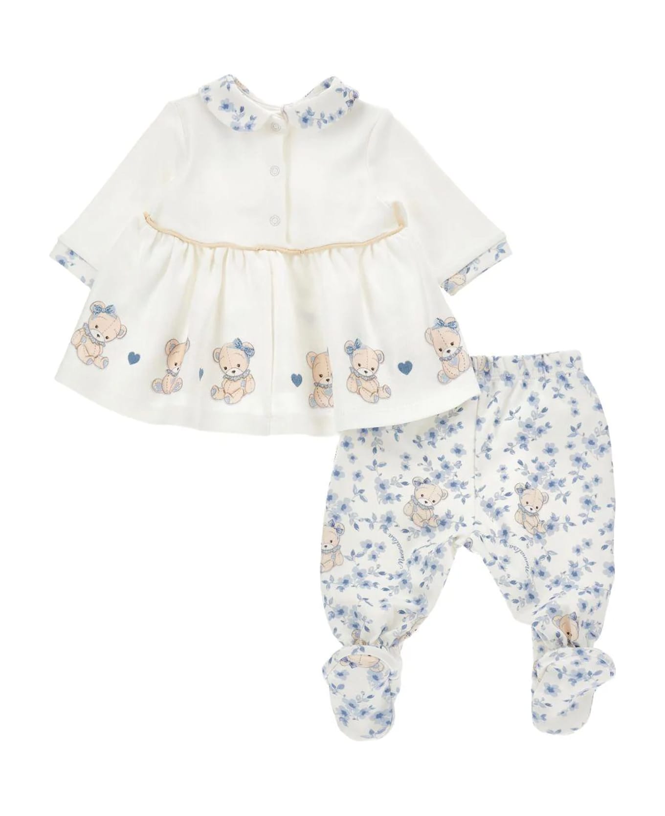 Monnalisa Ivory Birth Set For Baby Girl With Teddy Bears - Ivory