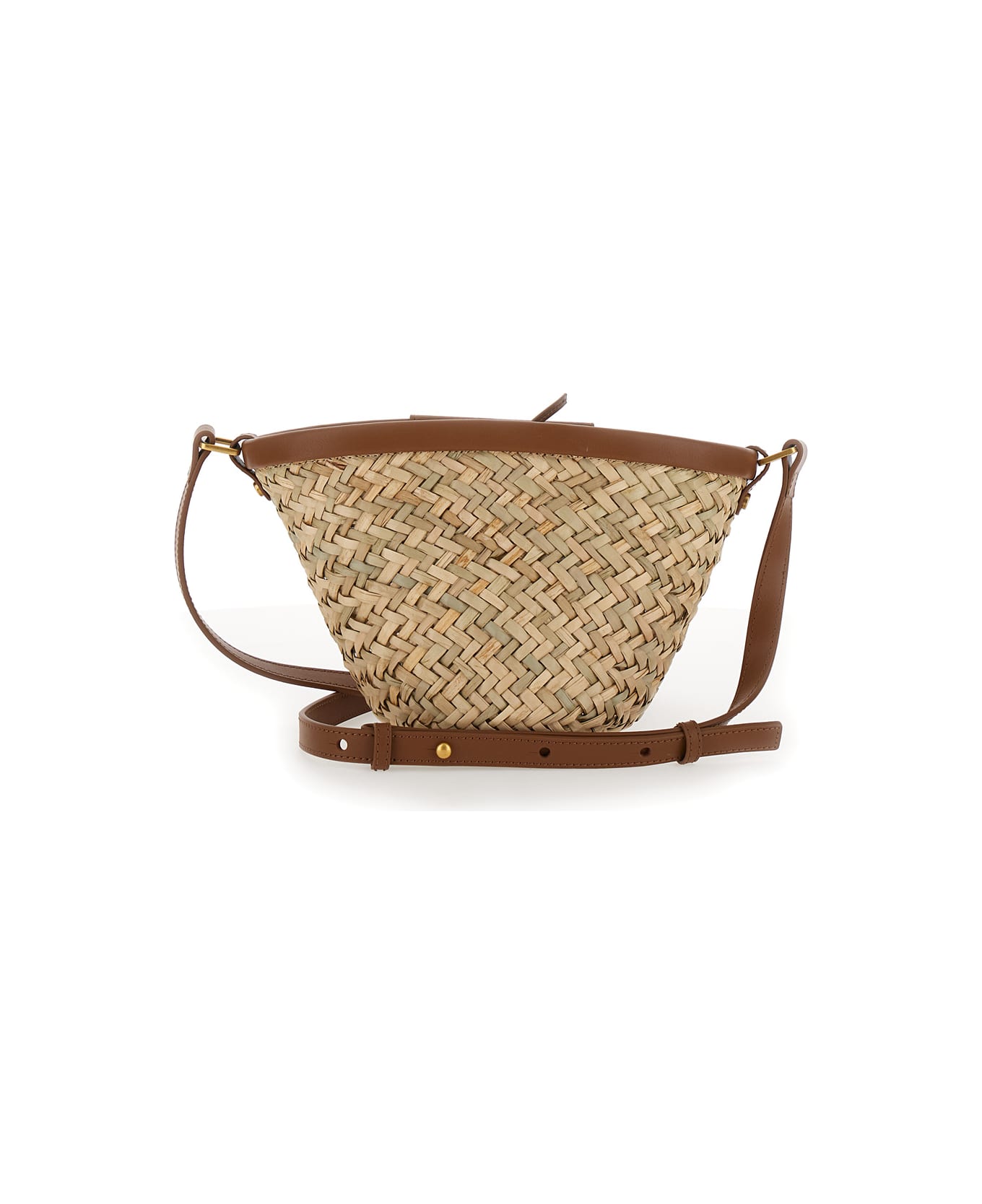 Pinko 'love Summer' Beige Bucket Bag In Raffa Woman - Naturale/cuoio-antique gold