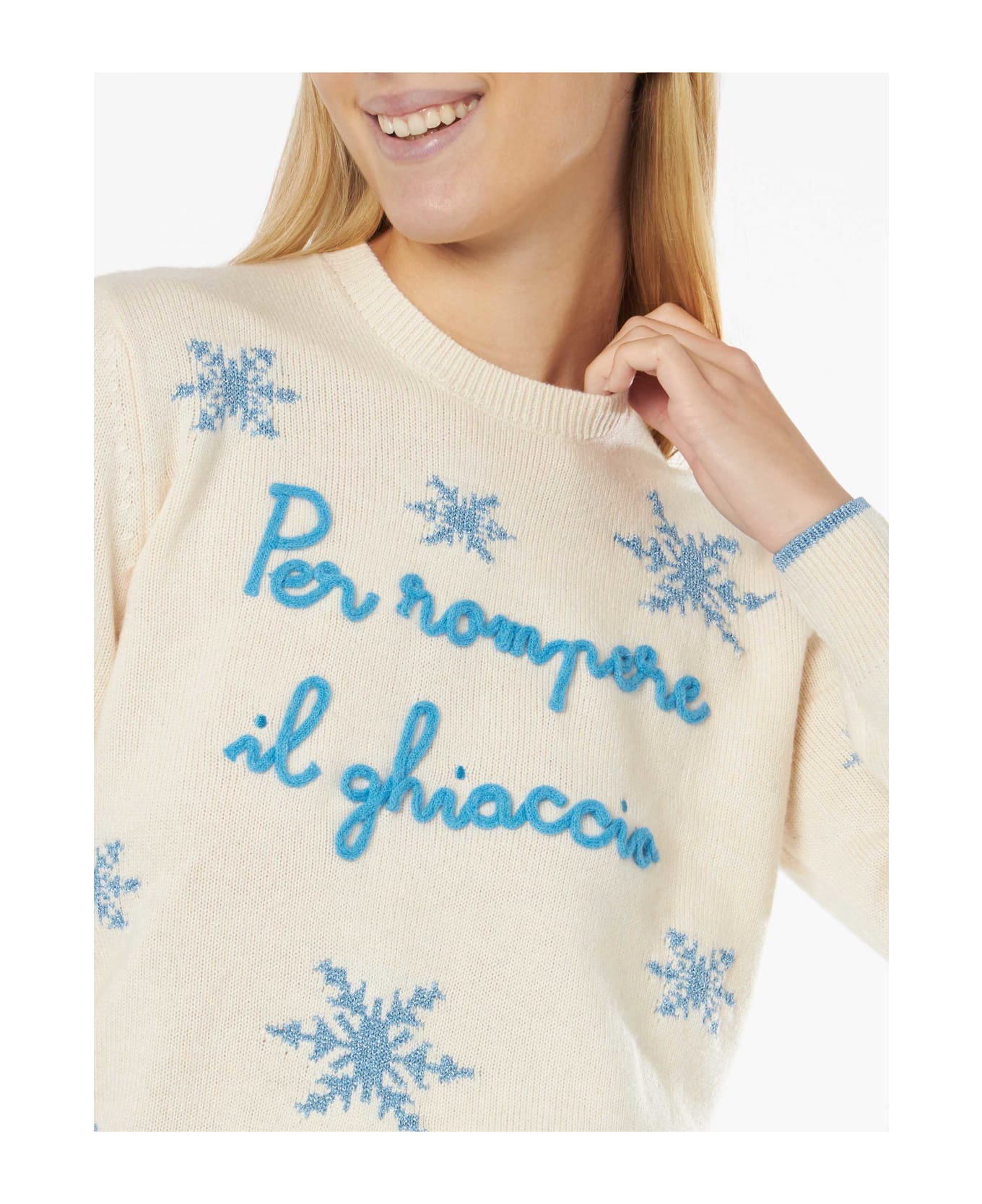 MC2 Saint Barth Woman Crewneck Sweater With Per Rompere Il Ghiaccio Embroidery - WHITE
