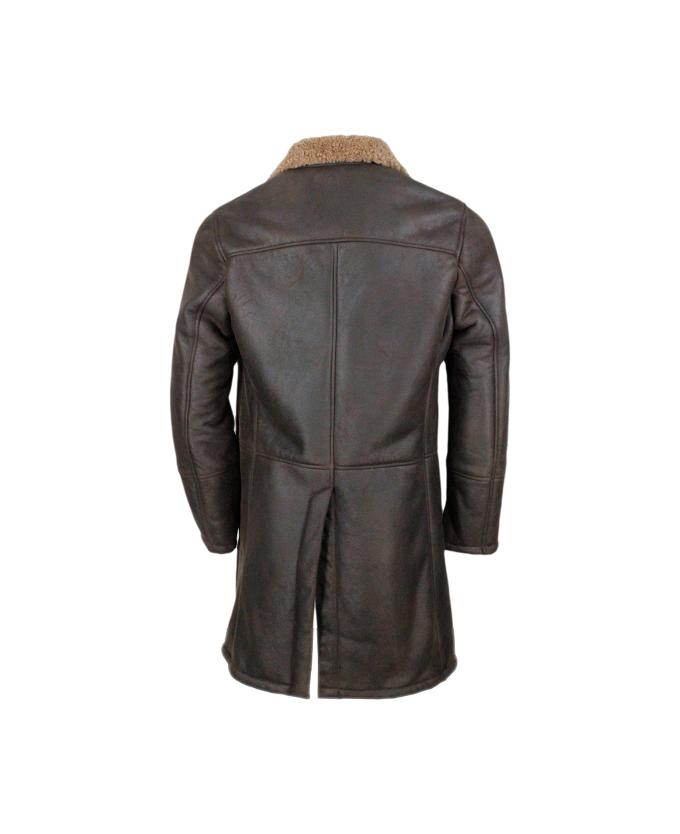 Barba Napoli Single-breasted Shearling Sheepskin Coat With Button Closure And Side Pockets - Brown