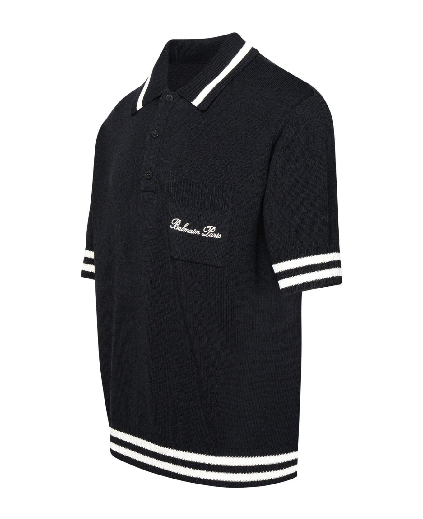 Balmain Signature Knit Polo Shirt - BLACK