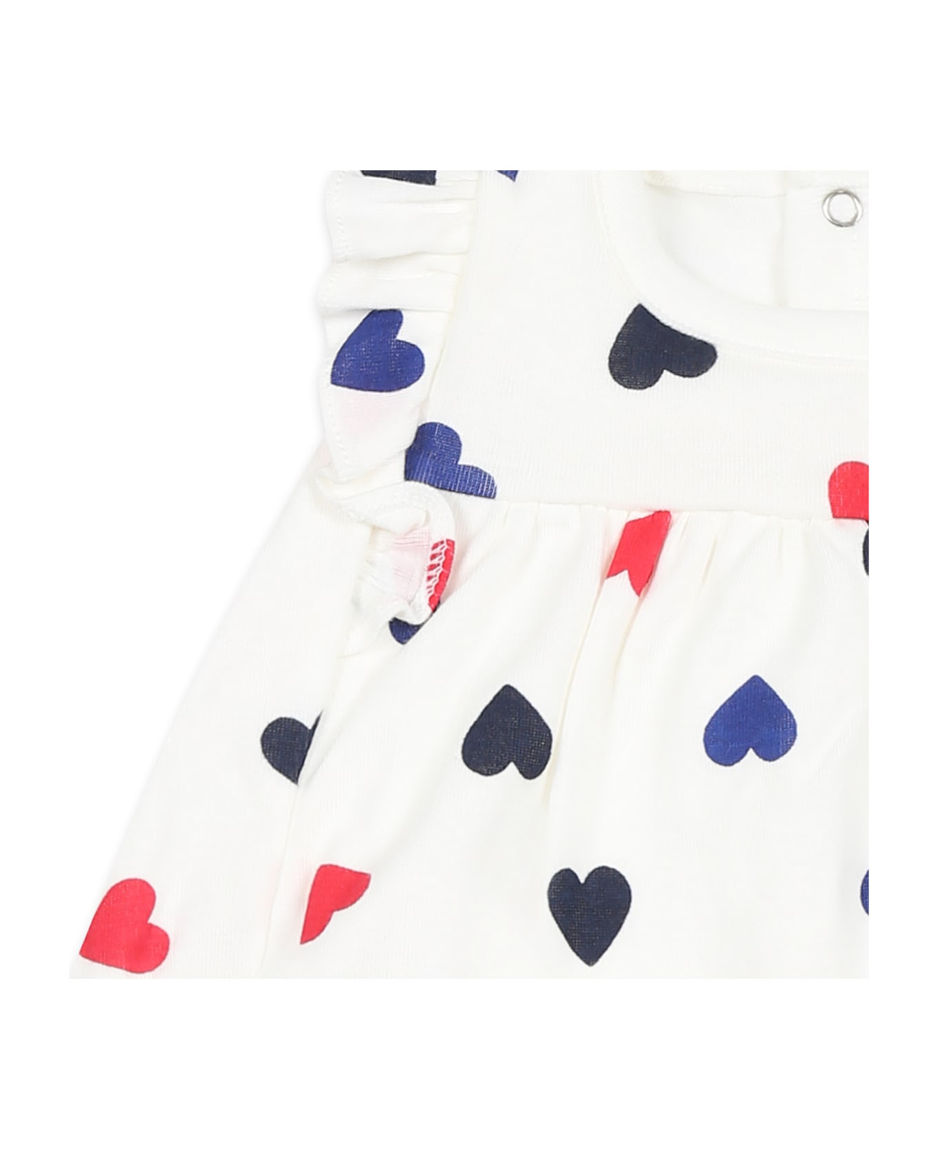 Petit Bateau White Dress For Baby Girl With Hearts - White