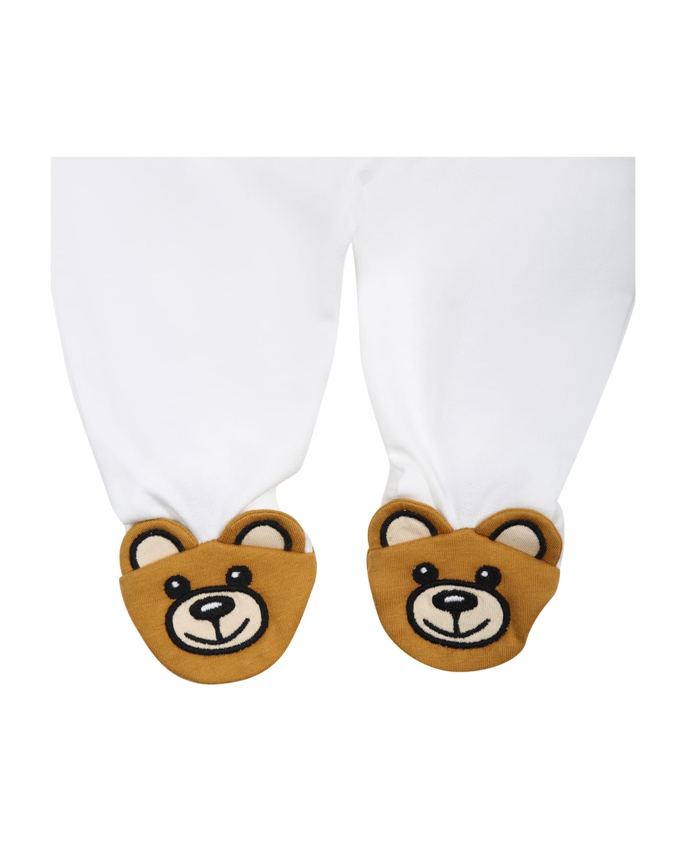 Moschino White Playsuit For Babies With Logo And Teddy Bear - White ボディスーツ＆セットアップ