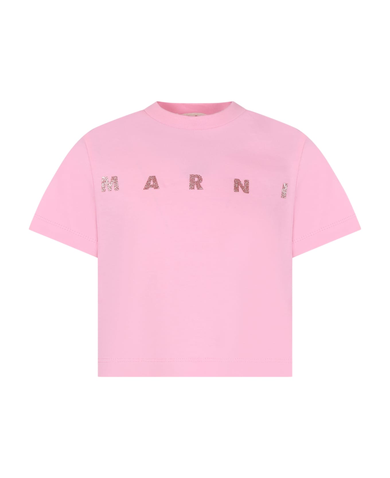 Marni Pink Crop T-shirt For Girl With Logo - Pink Tシャツ＆ポロシャツ