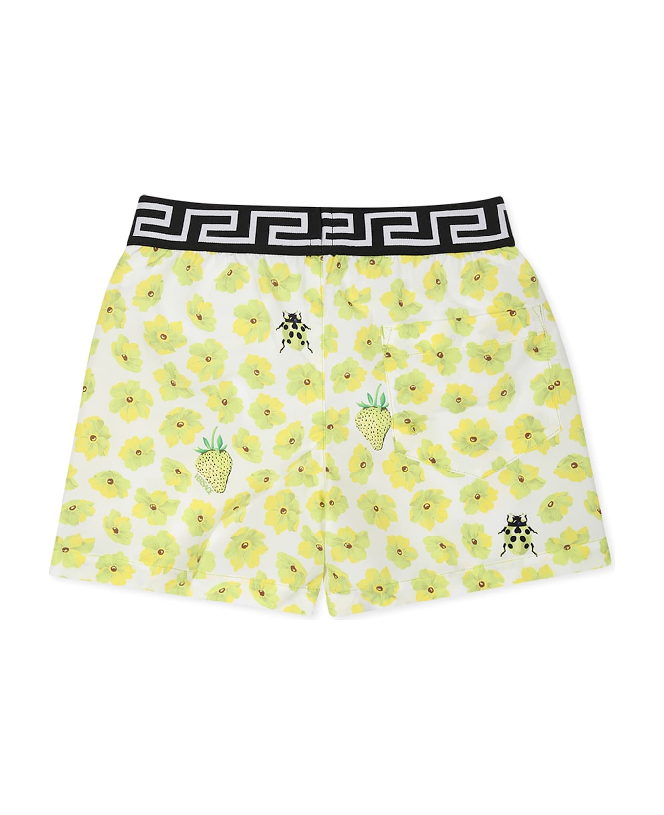 Versace Yellow Swim Shorts For Baby Boy With Floral Print - Yellow