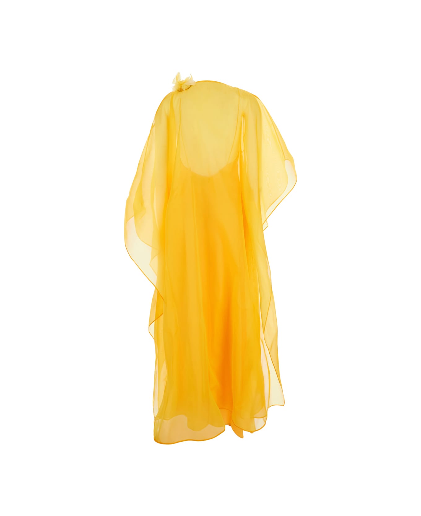 Taller Marmo 
sza
 Yellow Caftan With Semi-transparent Design And Flower Detail In Silk Woman - Yellow