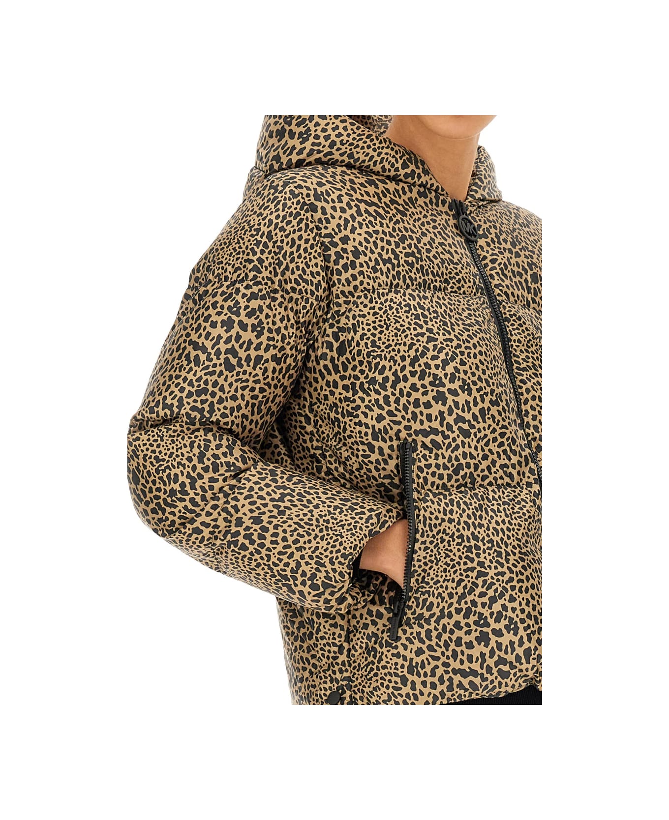 Michael Kors Down Jacket With Animal Print - BROWN