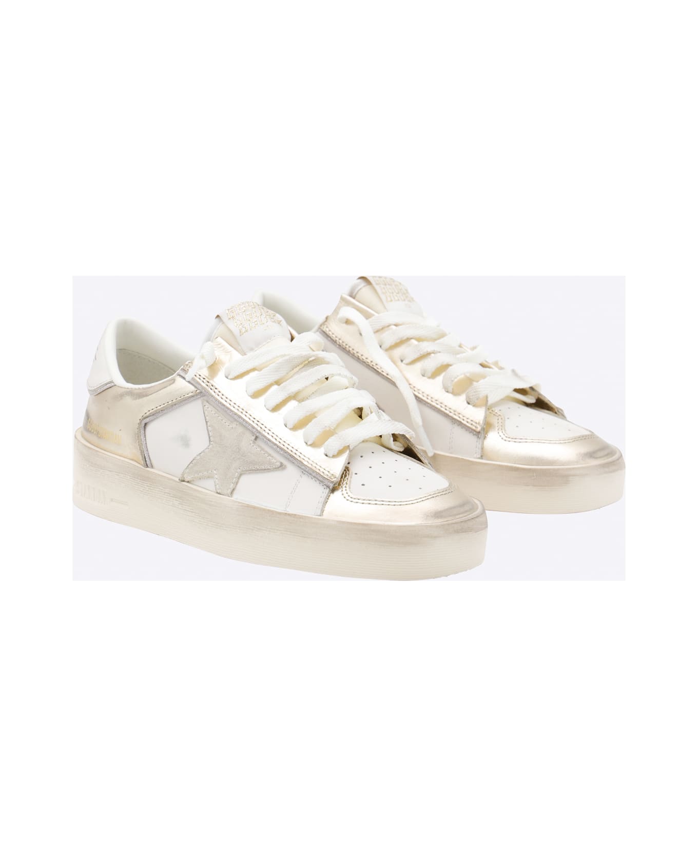 Golden Goose White And Gold Stardan Sneakers - PLATINUM/MILK/BEIGE