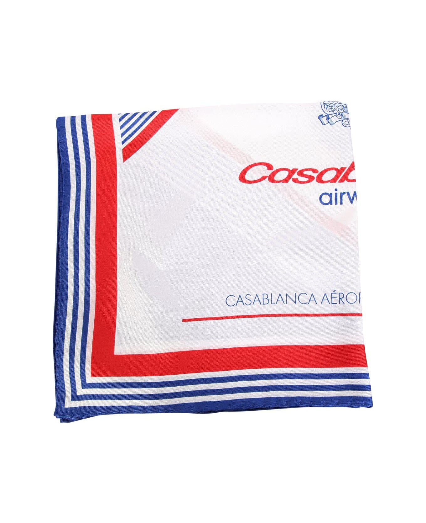 Casablanca Airways-printed Finished Edge Scarf - White スカーフ＆ストール