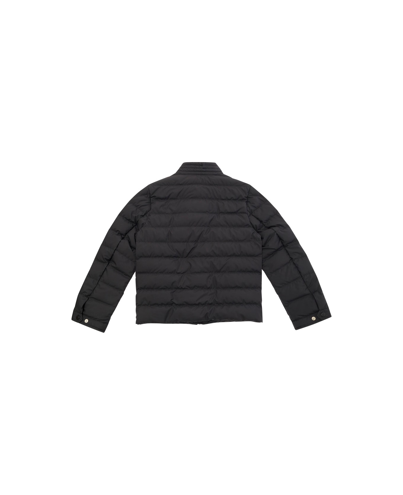 Moncler 'cleanthe' Black Down Jacket With Logo Patch In Nylon Boy - Black